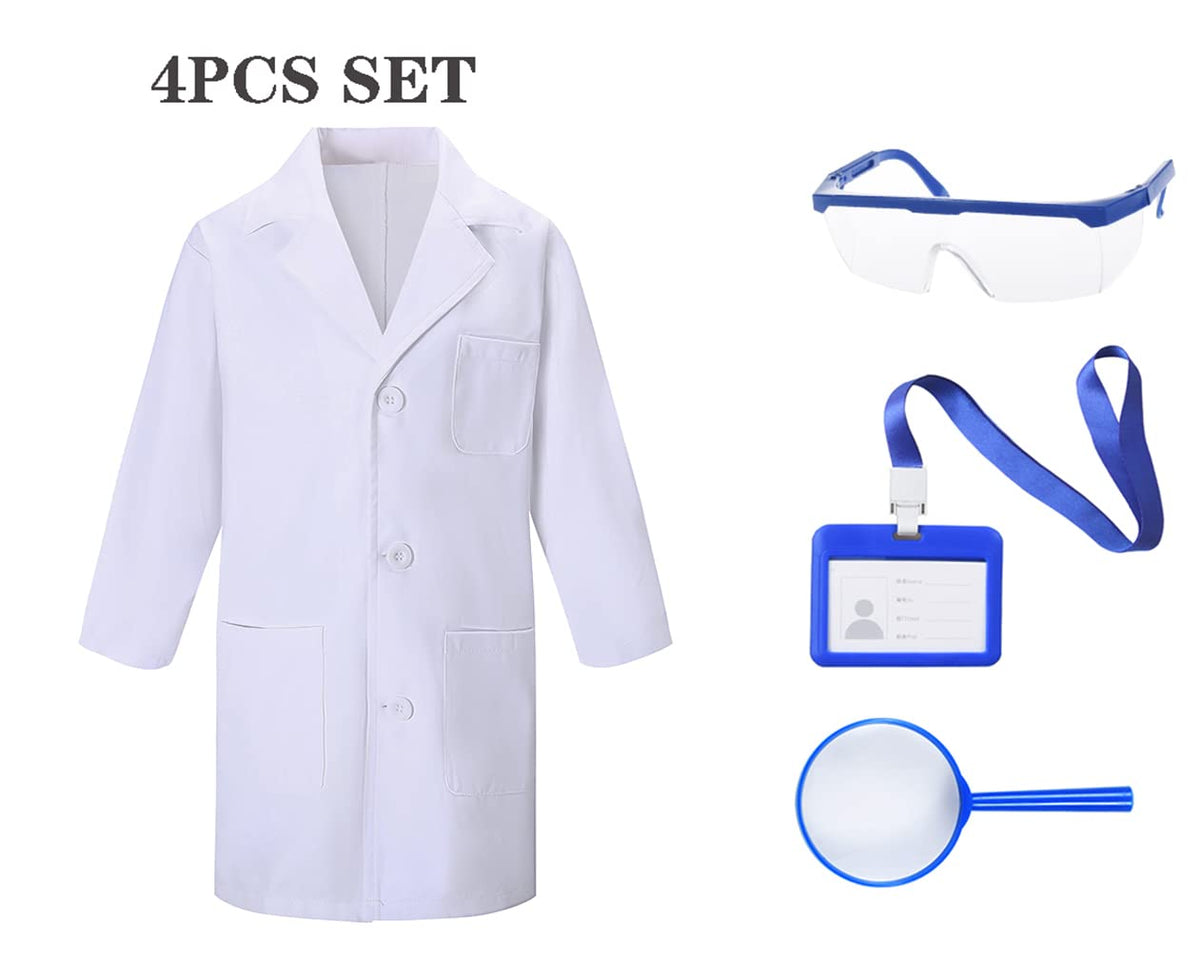 TOGROP 4Pcs Doctor Scientist Lab Costume for Kids – White Coat, Goggles, Magnifier