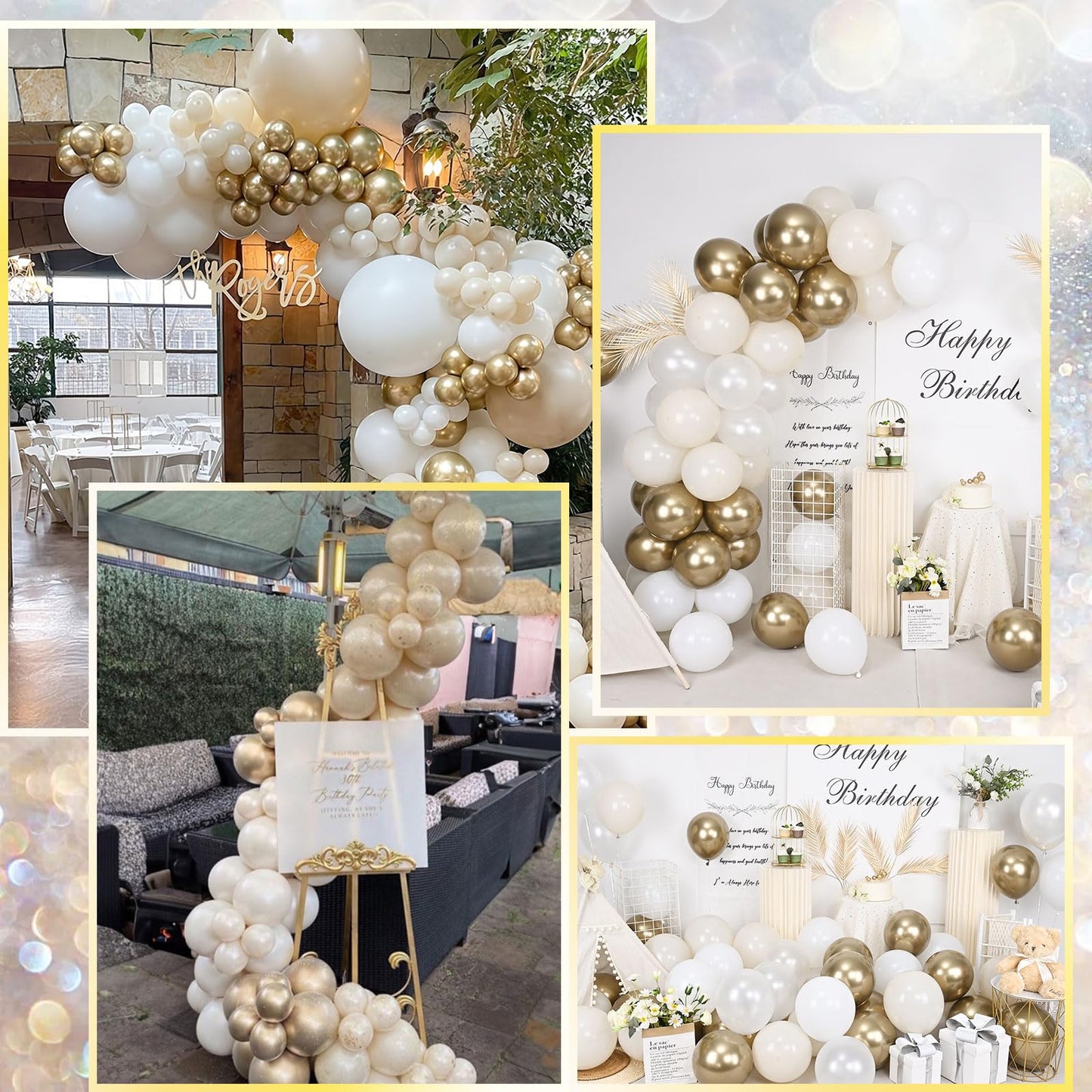 Togvu White & Gold Balloons – 12-Inch Beige Gold Metallic Latex for Boho Birthdays & Weddings