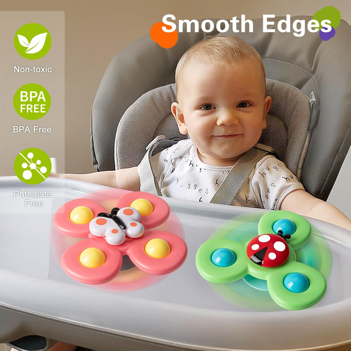 TOHIBEE 3-Piece Suction Cup Spinner Toys for Toddlers 12-18 Months