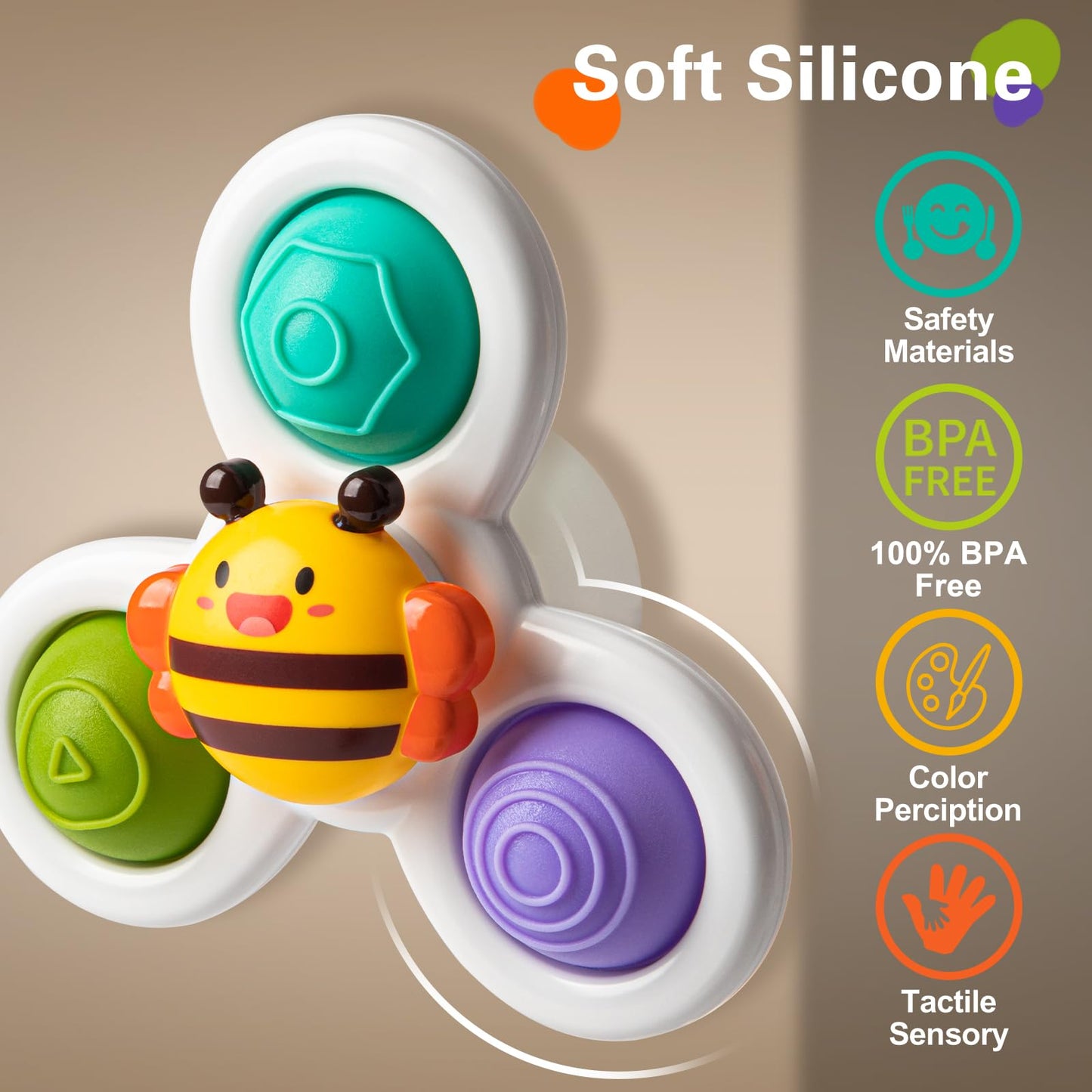 TOHIBEE 3PCS Suction Cup Spinner Toys for Toddlers 1-3 | Bath & Sensory Play