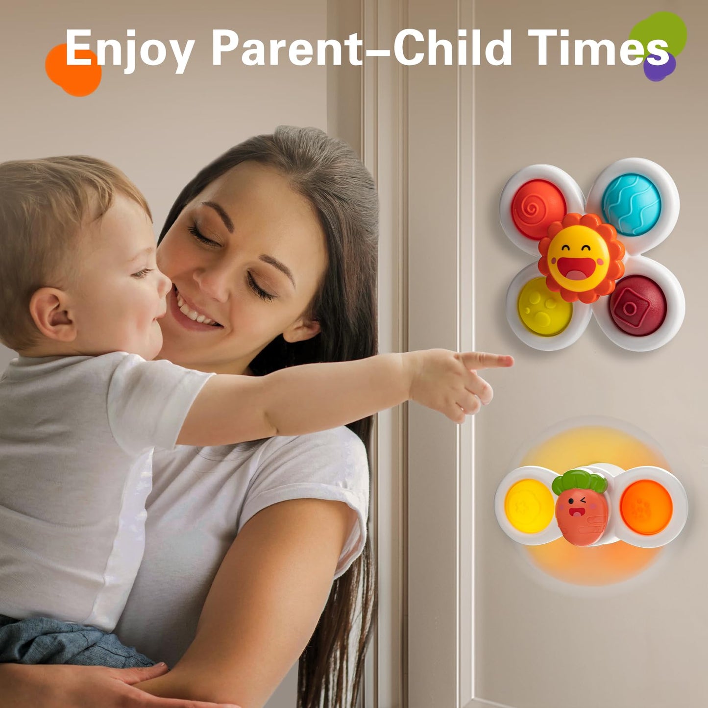 TOHIBEE 3PCS Suction Cup Spinner Toys for Toddlers 1-3 | Bath & Sensory Play