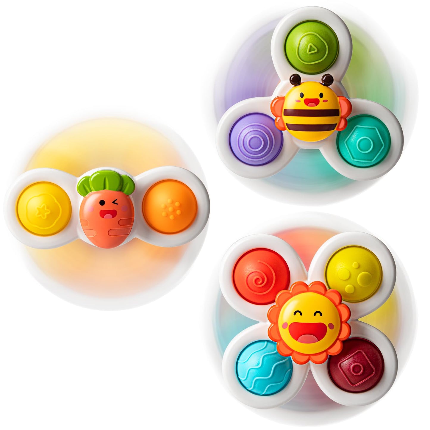 TOHIBEE 3PCS Suction Cup Spinner Toys for Toddlers 1-3 | Bath & Sensory Play
