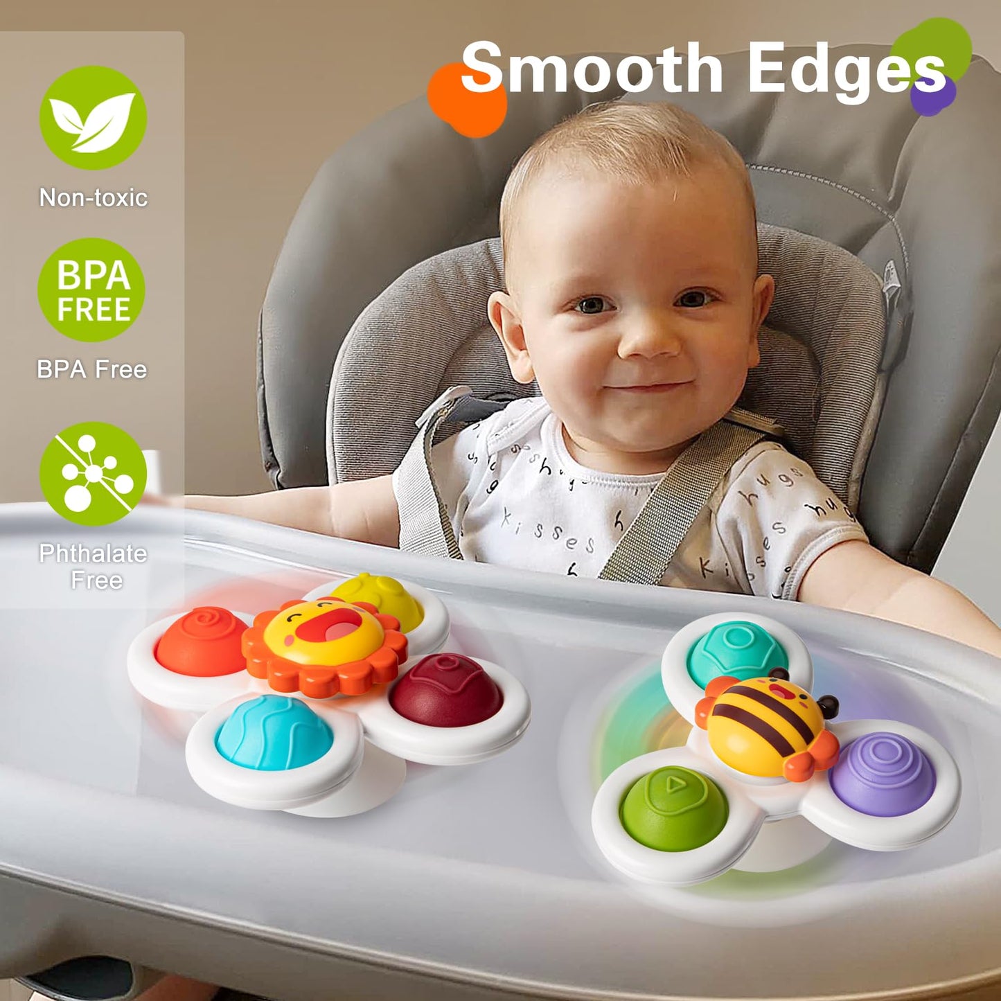 TOHIBEE 3PCS Suction Cup Spinner Toys for Toddlers 1-3 | Bath & Sensory Play