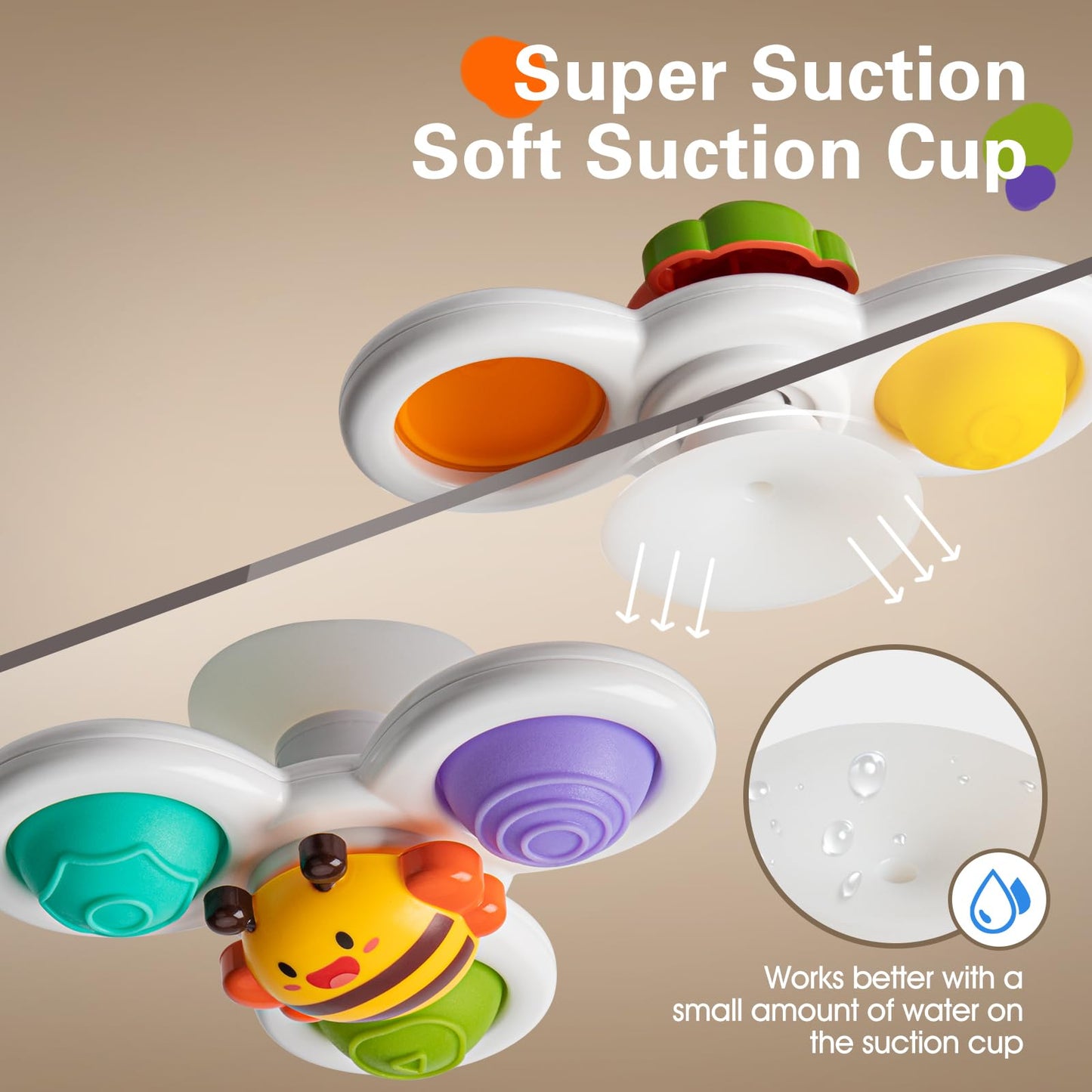 TOHIBEE 3PCS Suction Cup Spinner Toys for Toddlers 1-3 | Bath & Sensory Play