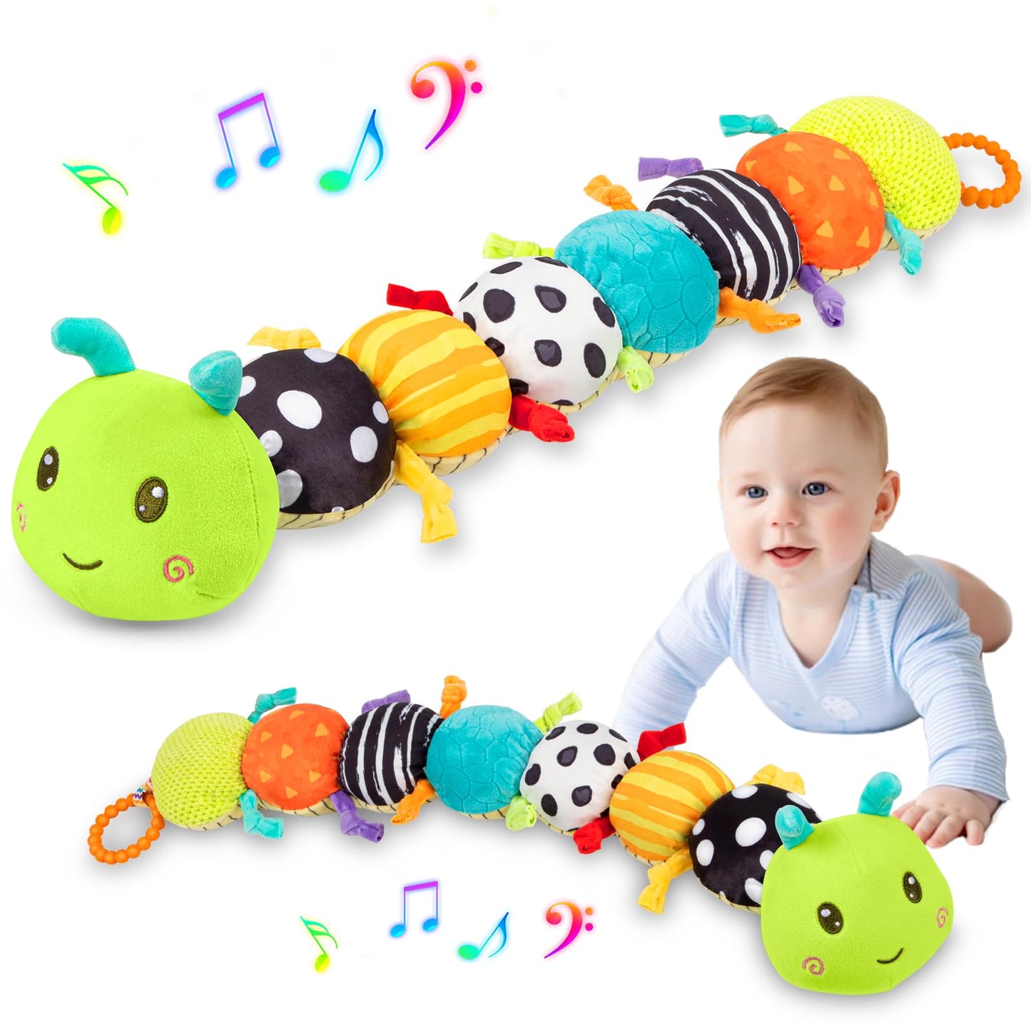 TOHIBEE 5-in-1 Musical Baby Caterpillar Toy – Tummy Time Fun for 0-18 Months