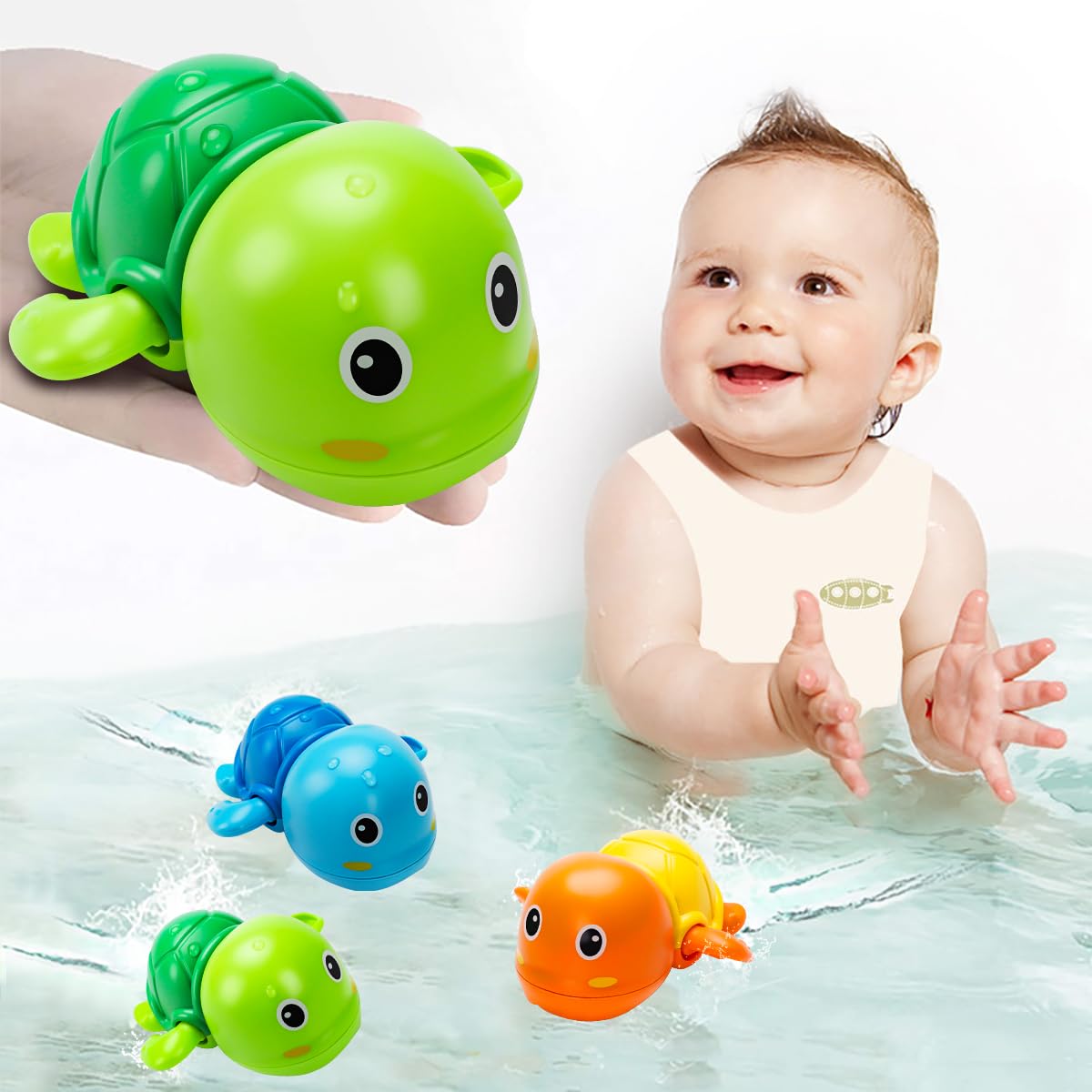 TOHIBEE Bath Toys 3-Pack: Cute Floating Turtle Baby Bath Toys for Toddlers 1–3