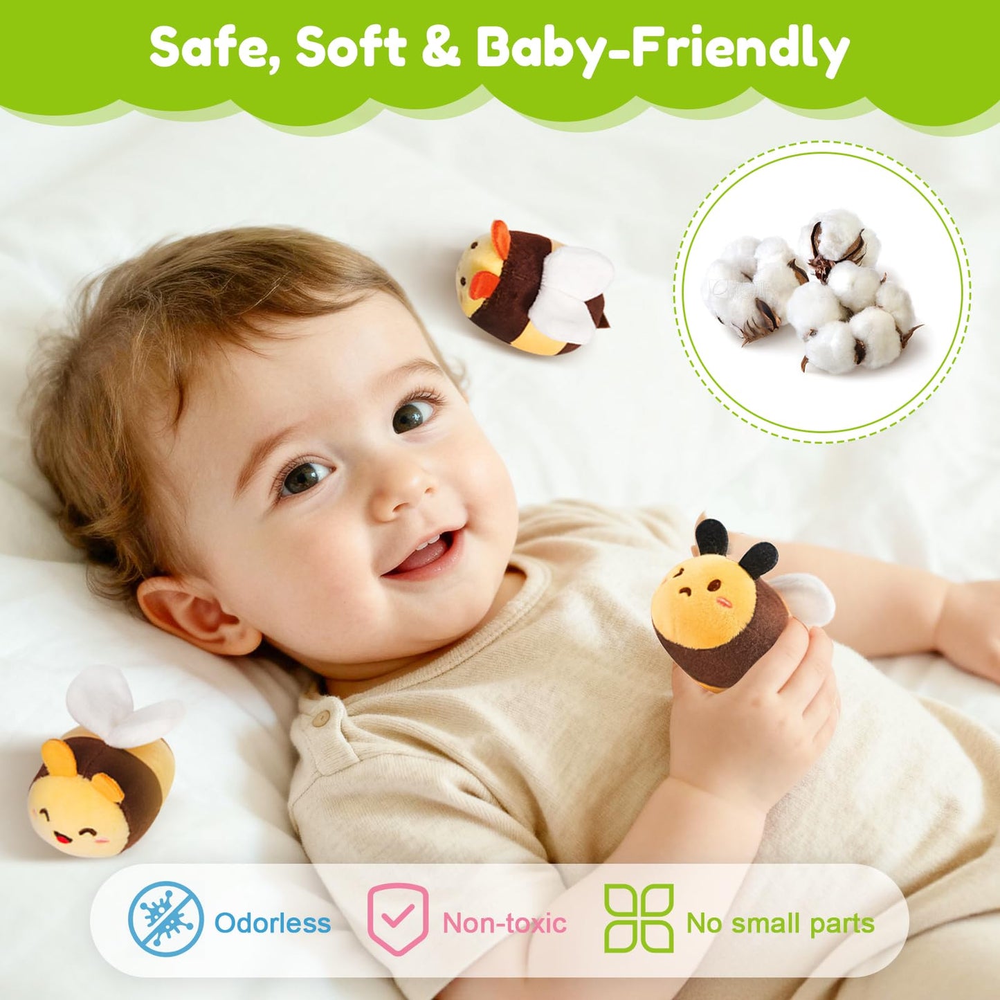 TOHIBEE Soft Beehive Toy for Babies 6-12 Months – 5 Sensory Bees, Rattle, Mirror & Music