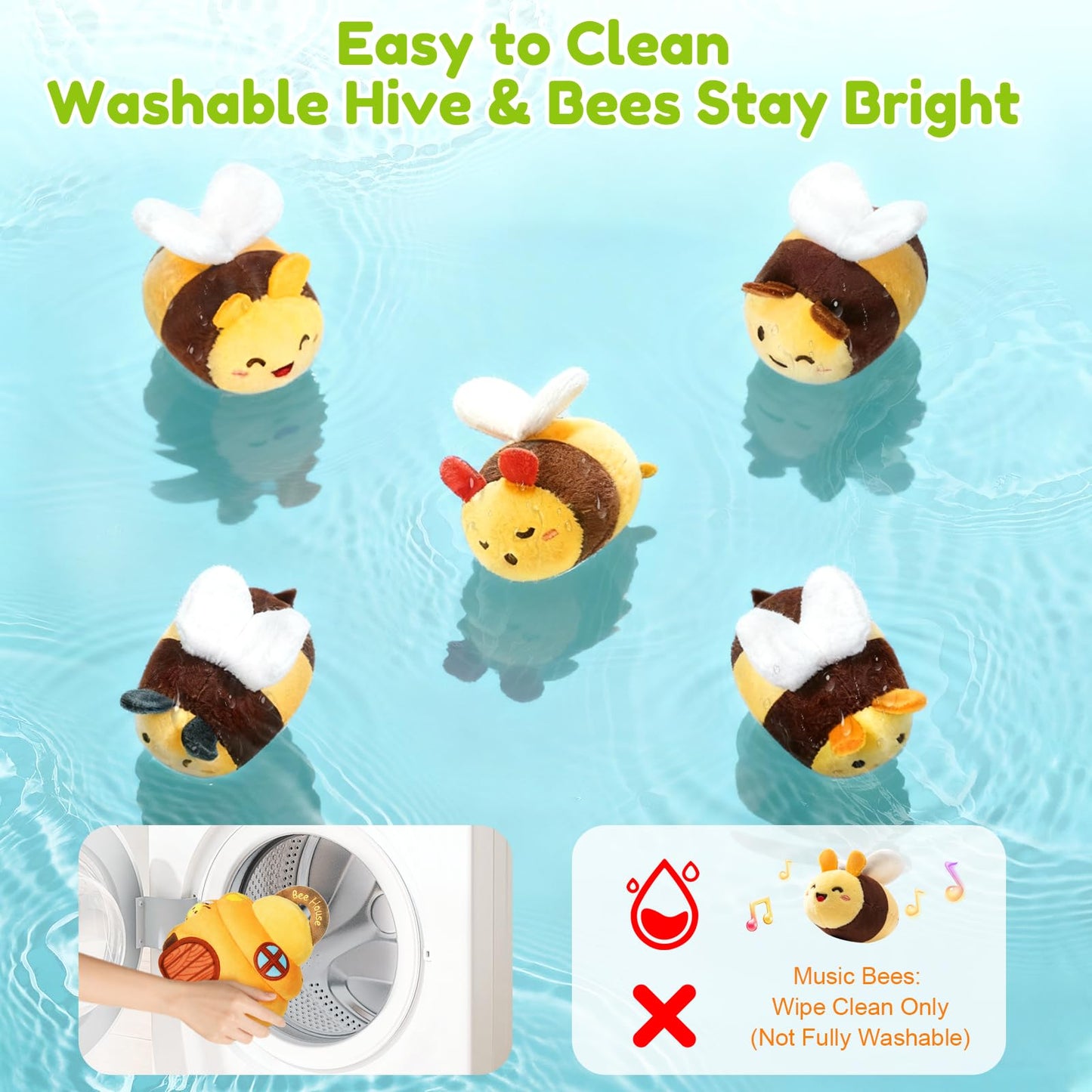 TOHIBEE Soft Beehive Toy for Babies 6-12 Months – 5 Sensory Bees, Rattle, Mirror & Music