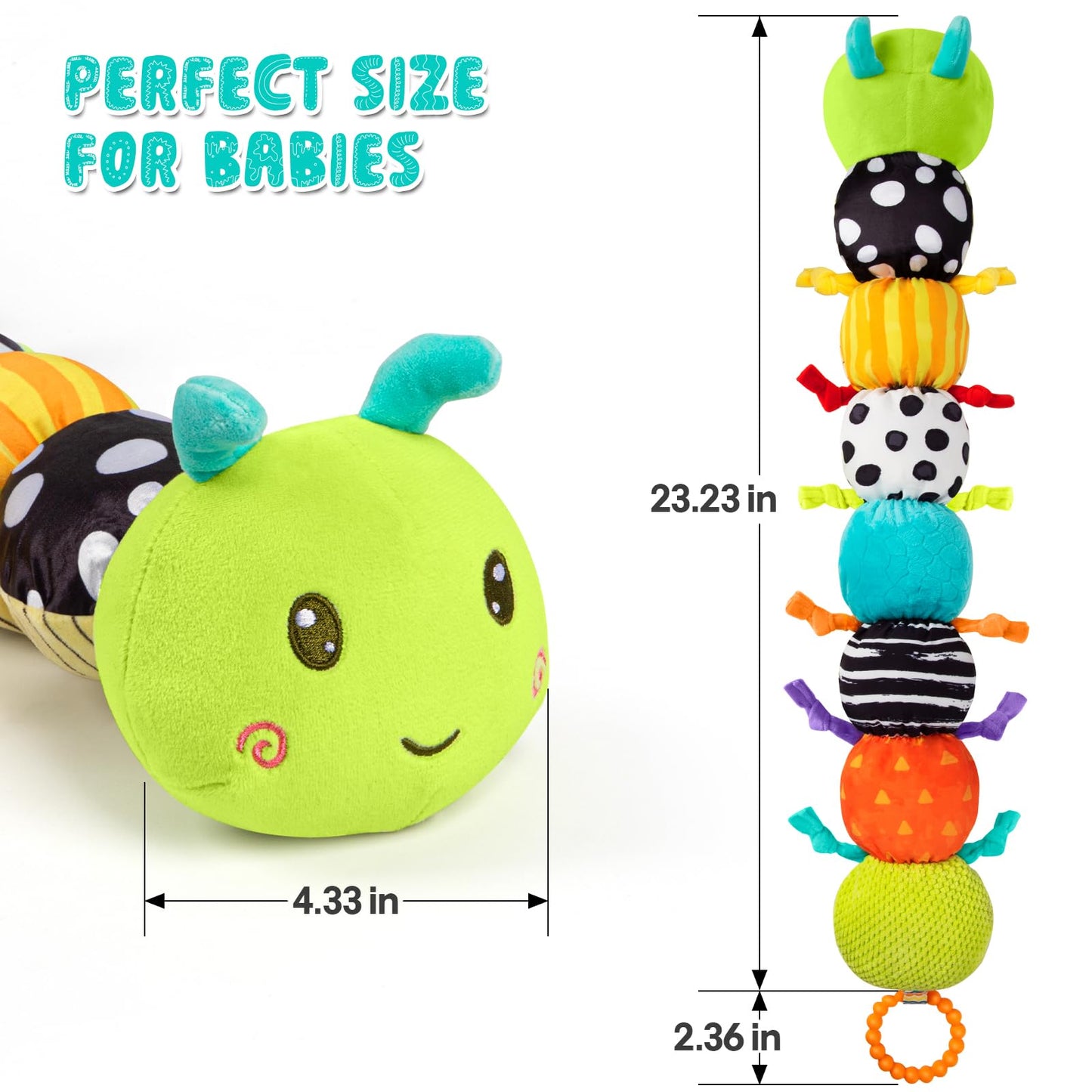 TOHIBEE 5-in-1 Musical Baby Caterpillar Toy – Tummy Time Fun for 0-18 Months