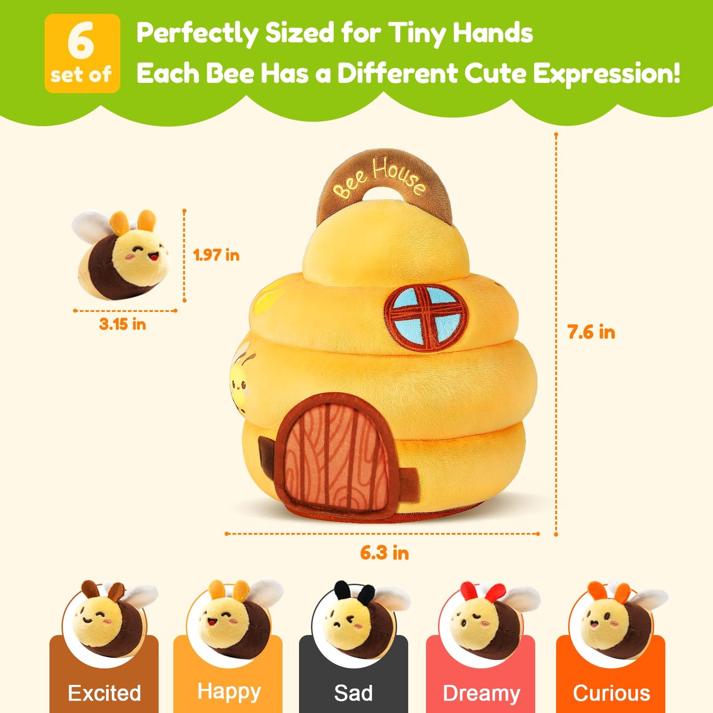 TOHIBEE Soft Beehive Toy for Babies 6-12 Months – 5 Sensory Bees, Rattle, Mirror & Music