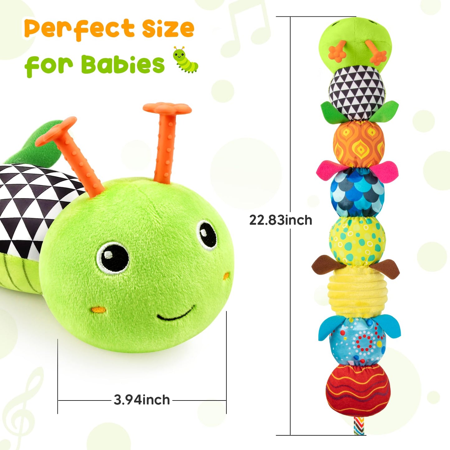 TOHIBEE Musical Caterpillar Baby Toy — 5-in-1 Plush for 0-12 Months, Tummy Time & Sensory Play