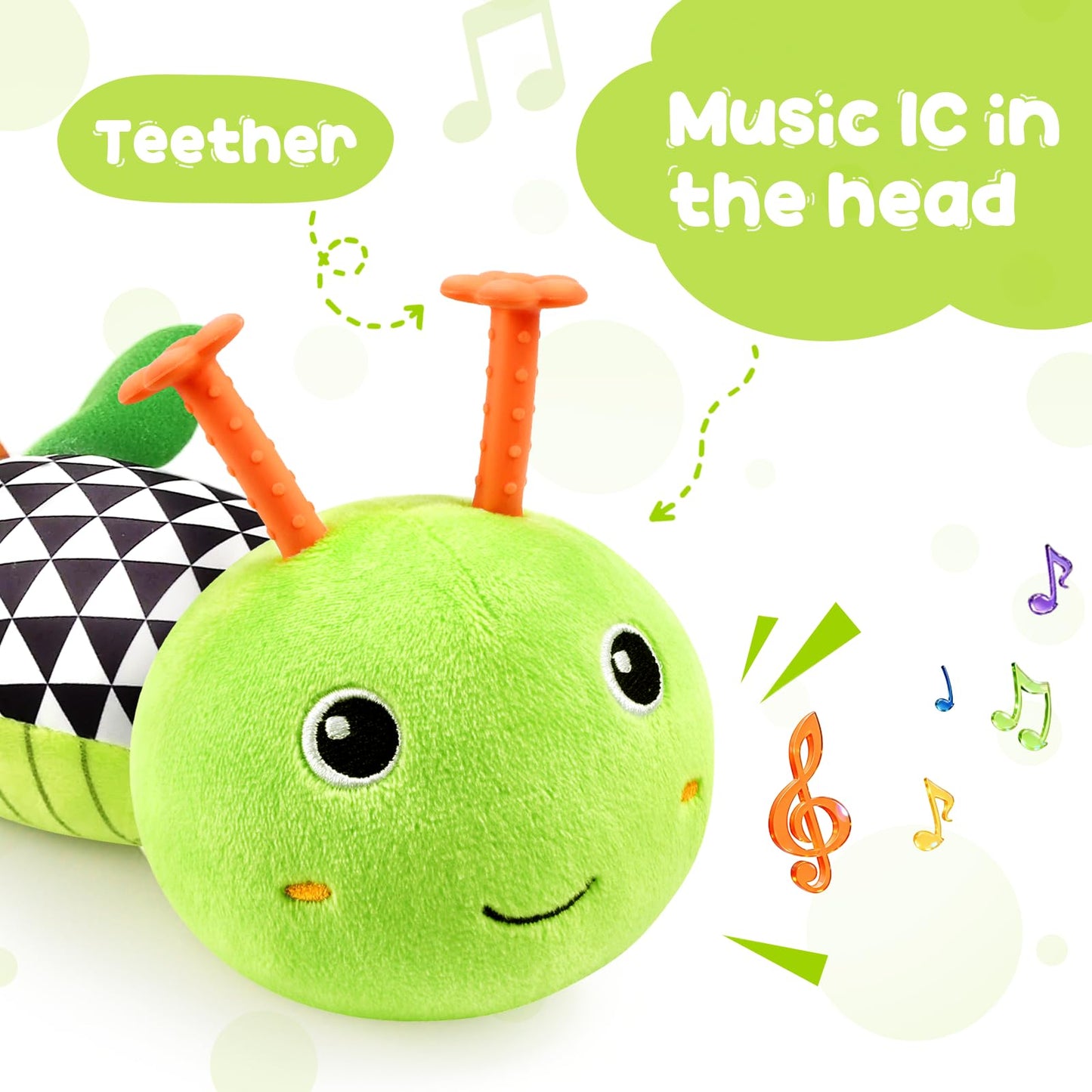 TOHIBEE Musical Caterpillar Baby Toy — 5-in-1 Plush for 0-12 Months, Tummy Time & Sensory Play