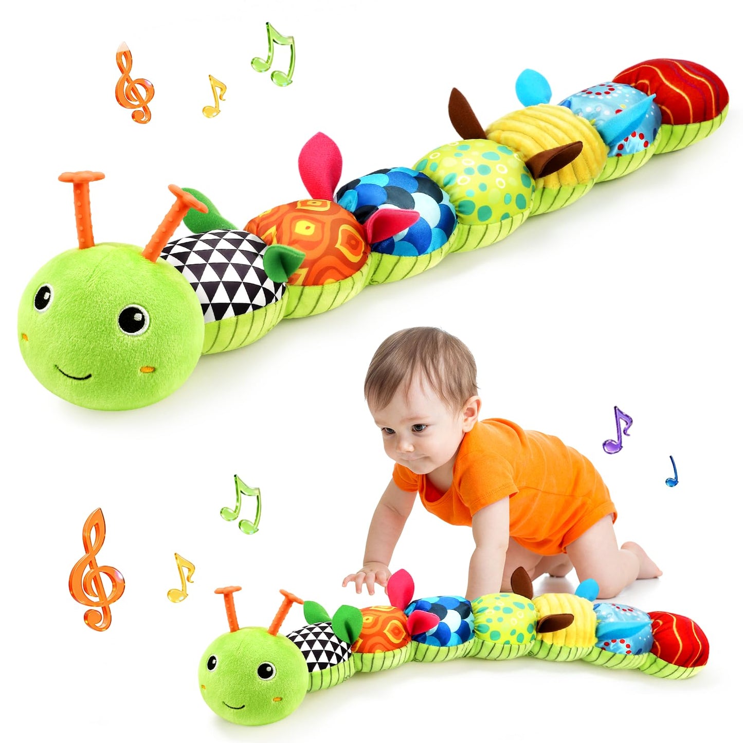 TOHIBEE Musical Caterpillar Baby Toy — 5-in-1 Plush for 0-12 Months, Tummy Time & Sensory Play