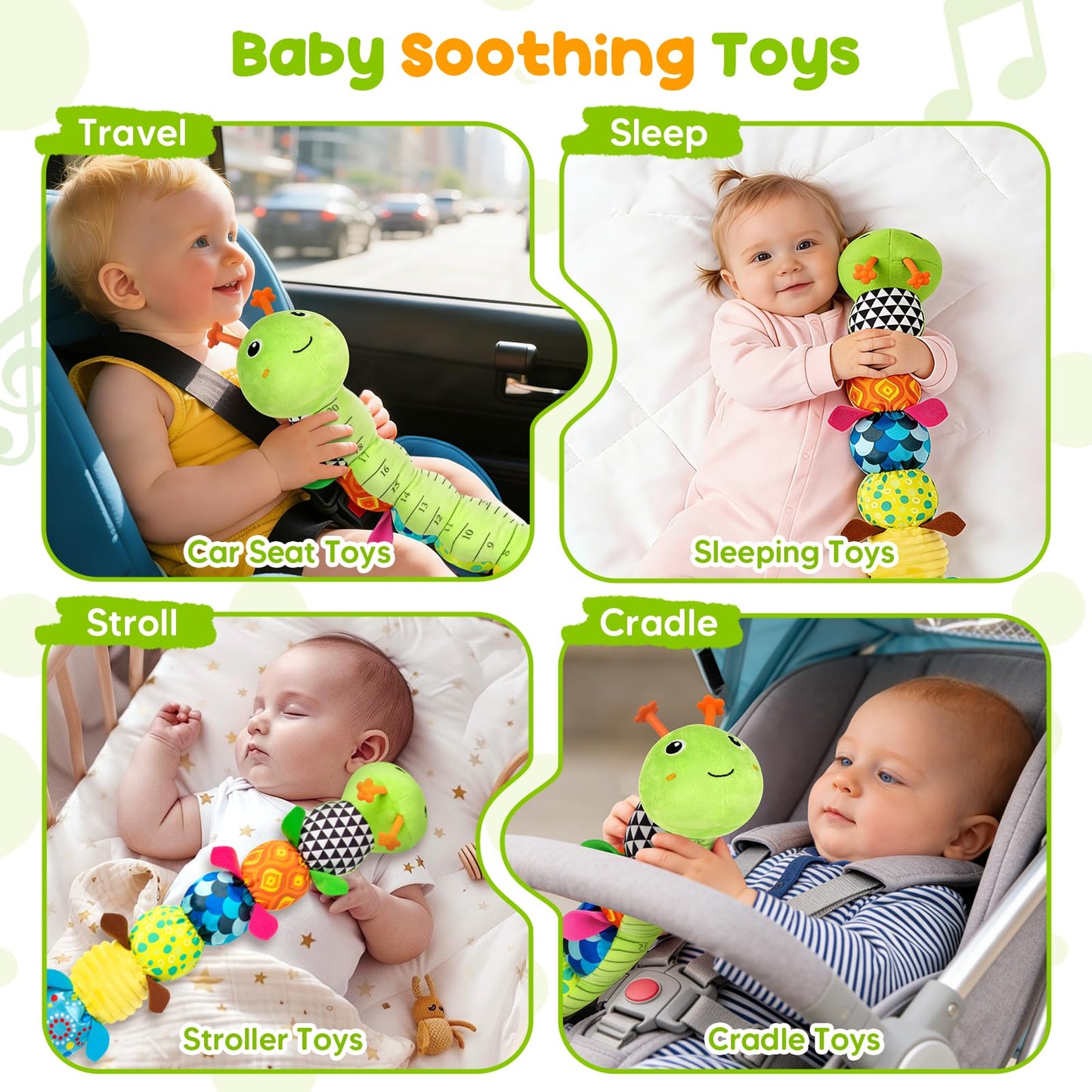 TOHIBEE Musical Caterpillar Baby Toy — 5-in-1 Plush for 0-12 Months, Tummy Time & Sensory Play