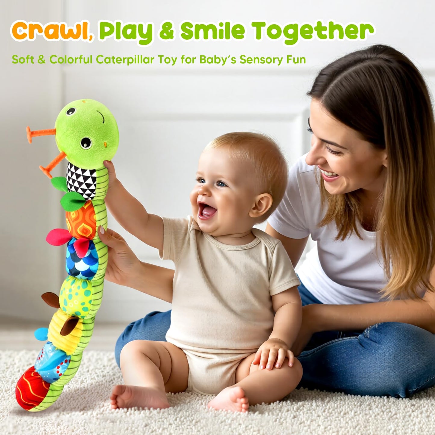 TOHIBEE Musical Caterpillar Baby Toy — 5-in-1 Plush for 0-12 Months, Tummy Time & Sensory Play