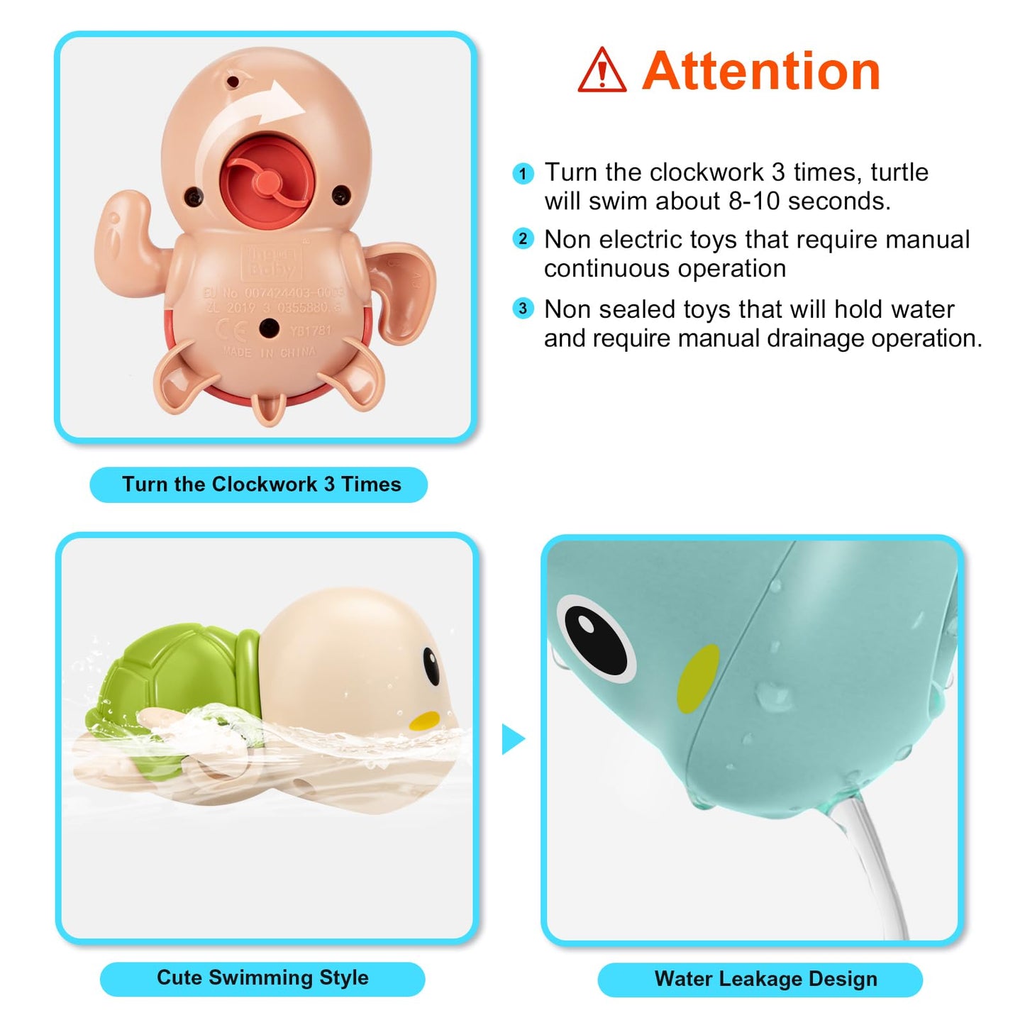 TOHIBEE Bath Toys for Toddlers 1-3 | Floating Wind-Up Turtle Bath Toys