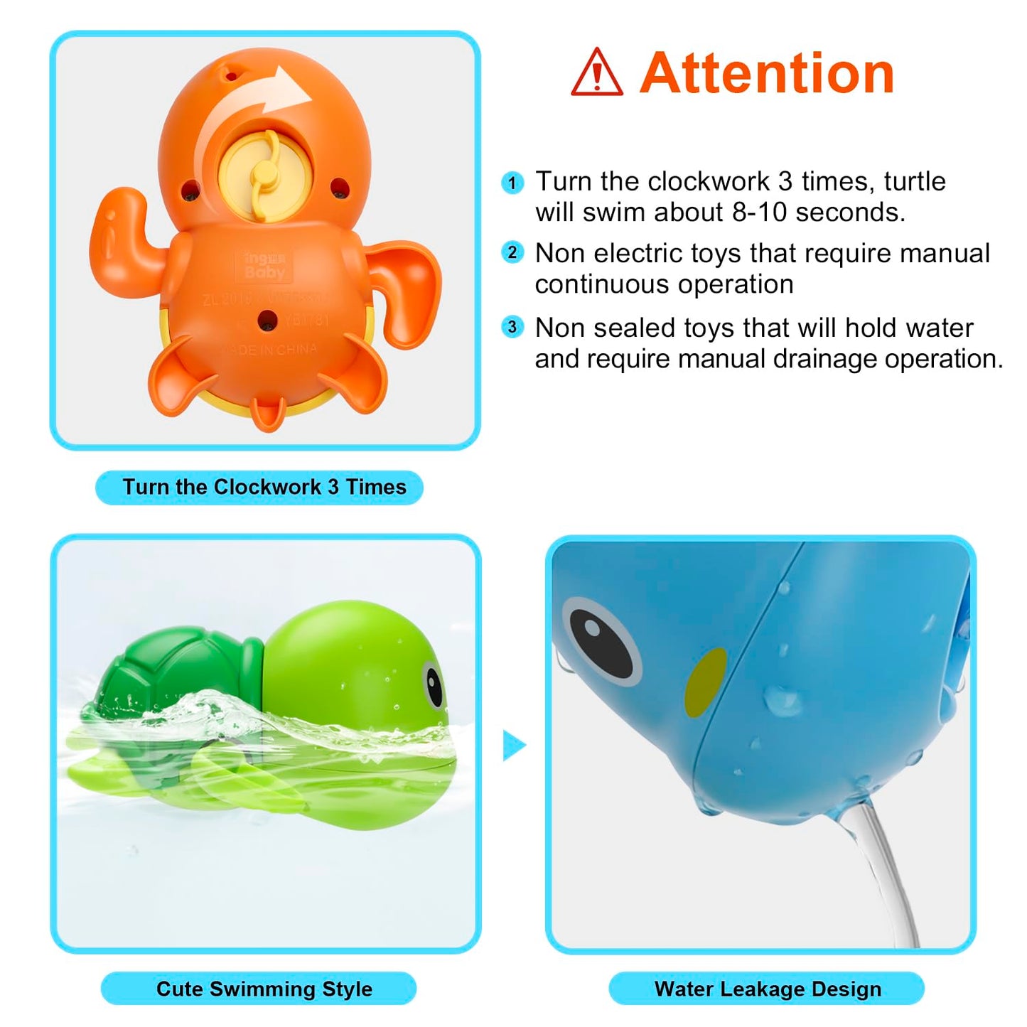 TOHIBEE Bath Toys 3-Pack: Cute Floating Turtle Baby Bath Toys for Toddlers 1–3