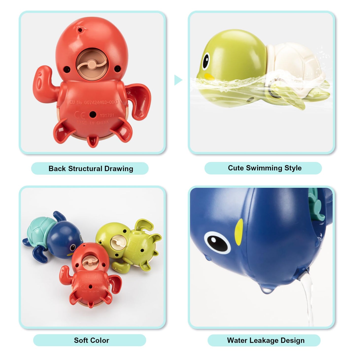 TOHIBEE Bath Toys 3-Pack: Cute Turtle Swim Toys for Toddlers 1-3