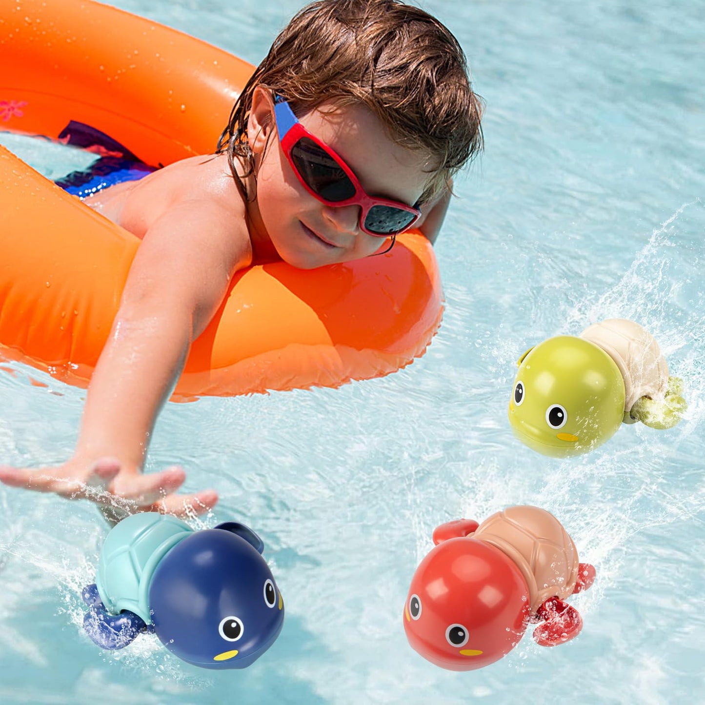 TOHIBEE Bath Toys 3-Pack: Cute Turtle Swim Toys for Toddlers 1-3