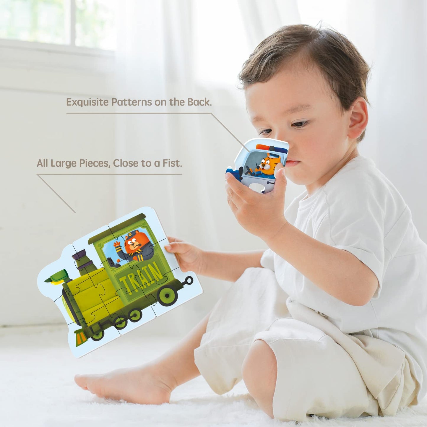 Toi 6-Pack Large Piece Toddler Puzzles – Animal & Traffic Floor Puzzles for 2.5+