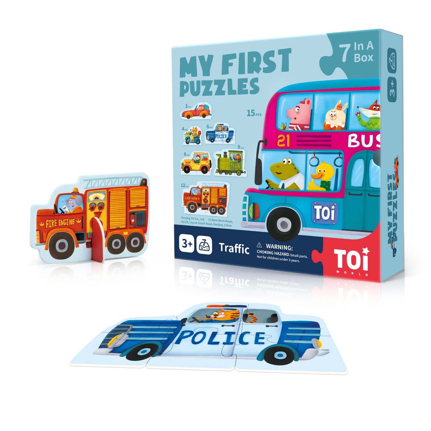Toi 6-Pack Large Piece Toddler Puzzles – Animal & Traffic Floor Puzzles for 2.5+