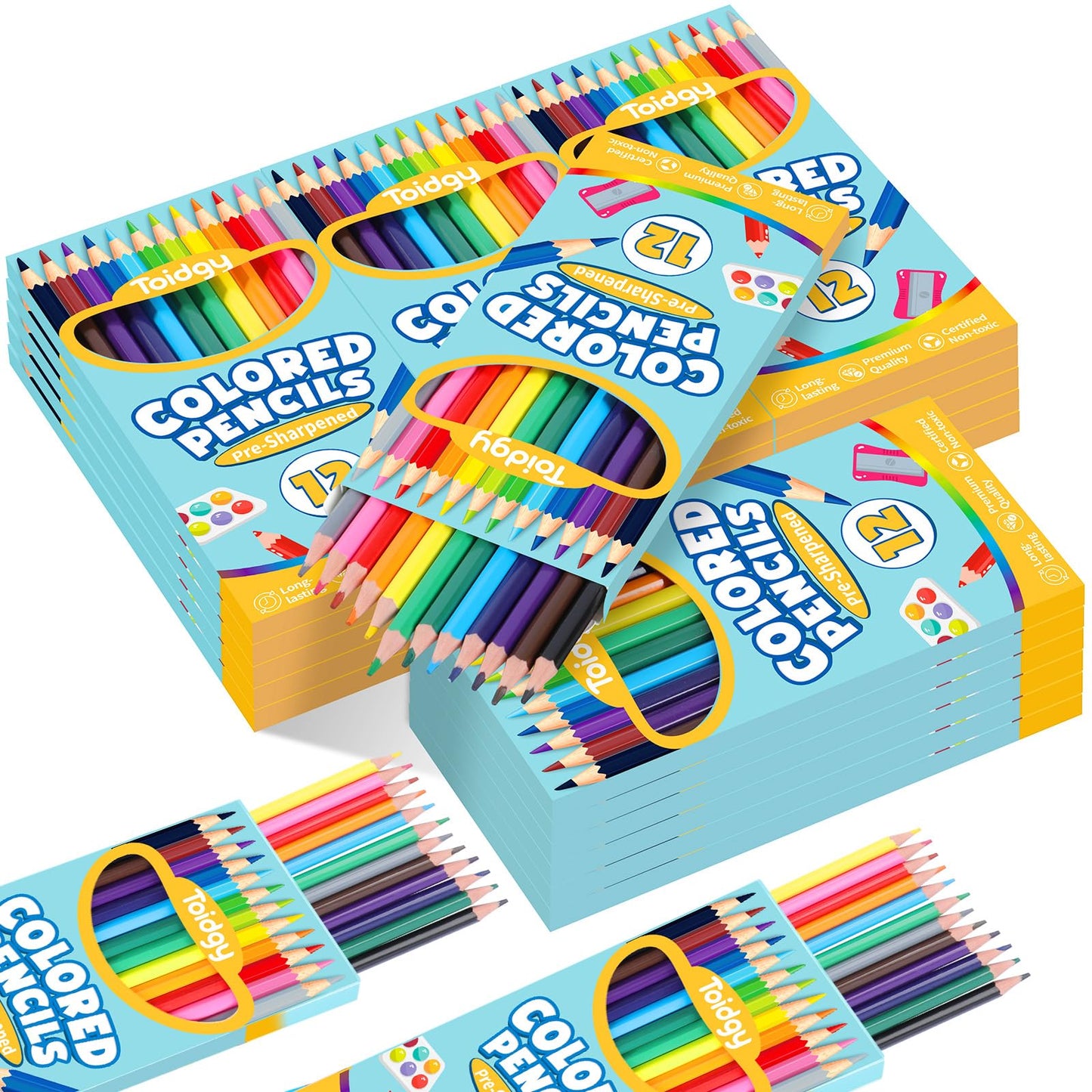 Toidgy 288-Count Colored Pencils Bulk — 24 Packs, 12 Colors, Pre-Sharpened