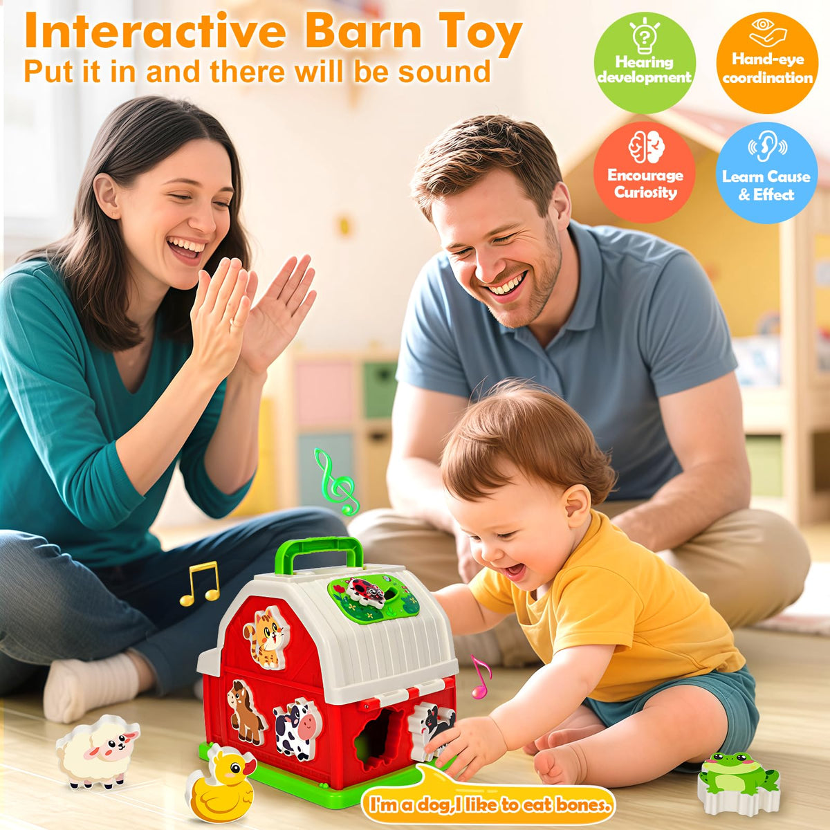 Toidgy Montessori Farm Toys for Toddlers 1-3 | Sound & Light Barn with Shape Sorting