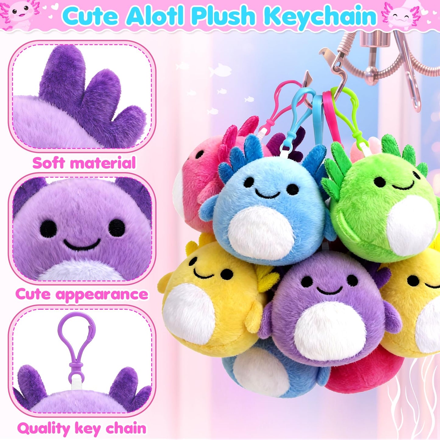 Toidgy Valentines Day Gifts for Kids — 24 Axolotl Plush Keychains & Cards