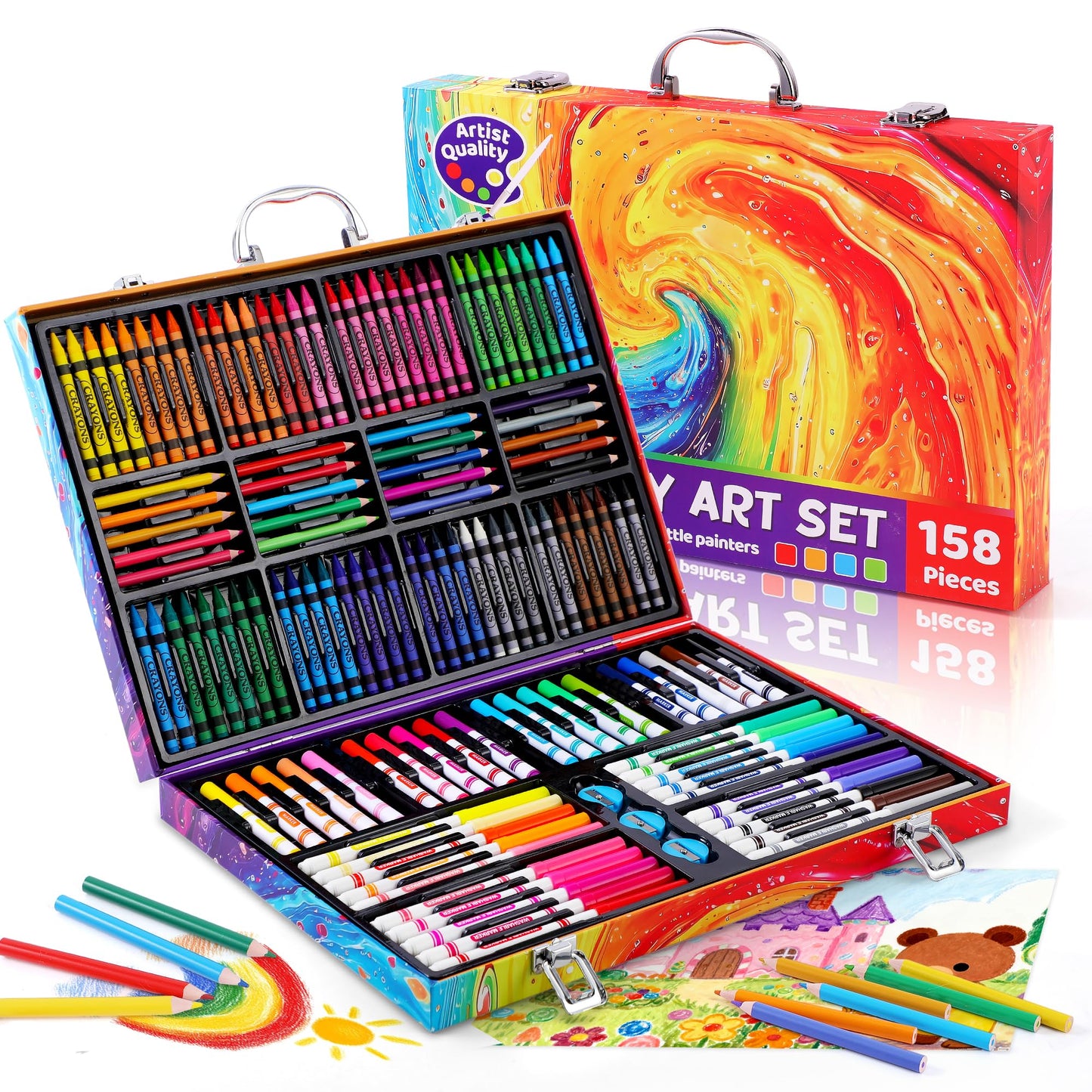 Toidgy 158-Piece Deluxe Kids Art Kit: Pencils, Markers, Crayons & Paper for Ages 4-8