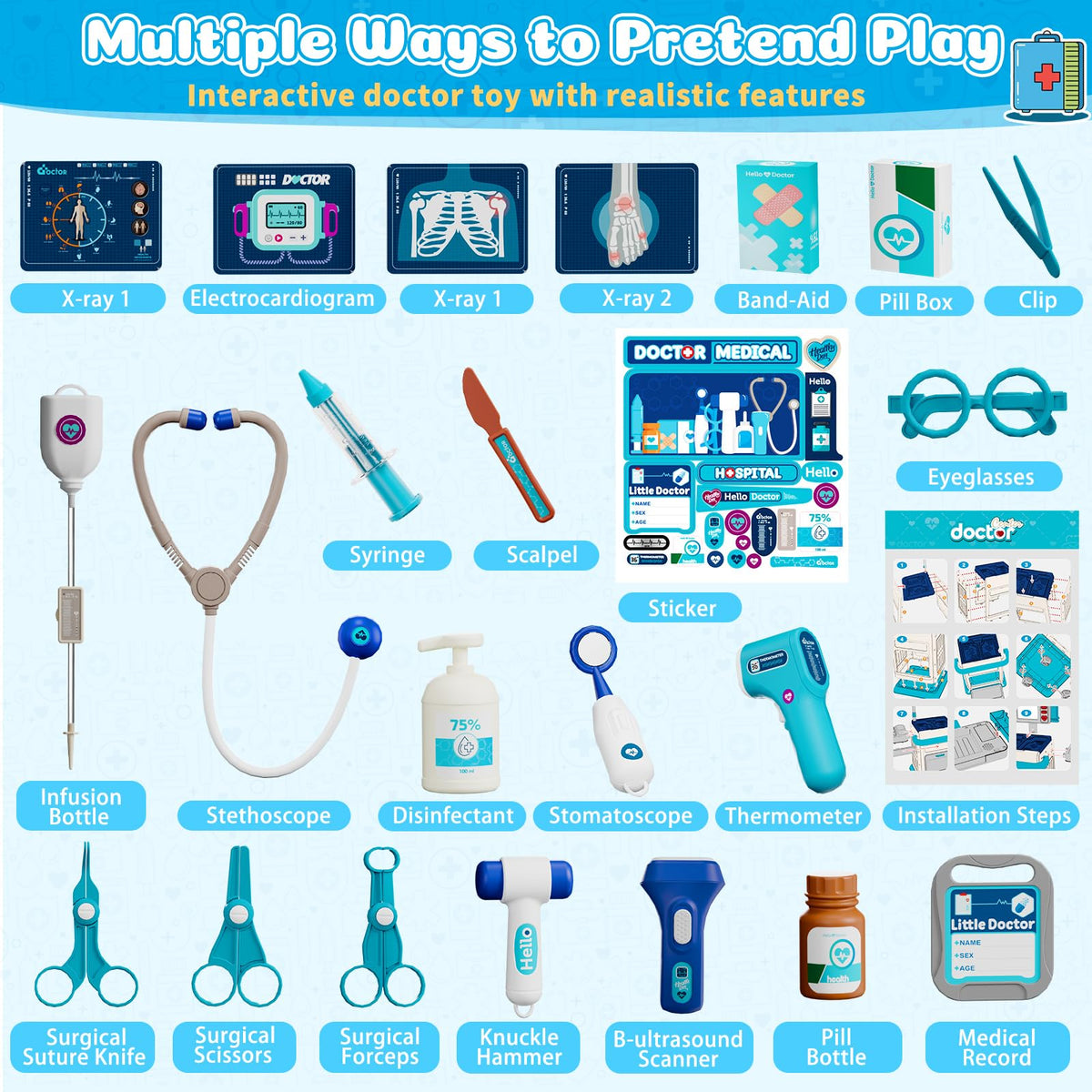 Toidgy Doctor Kit for Toddlers 3-5 | Pretend Medical Play Set with Cart & Stethoscope