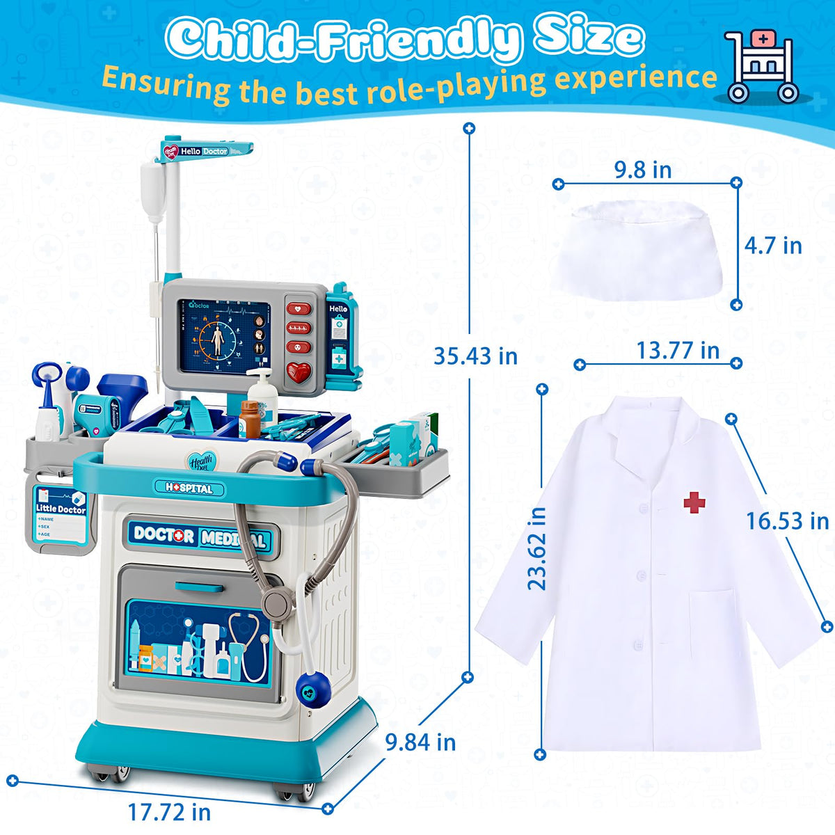 Toidgy Doctor Kit for Toddlers 3-5 | Pretend Medical Play Set with Cart & Stethoscope