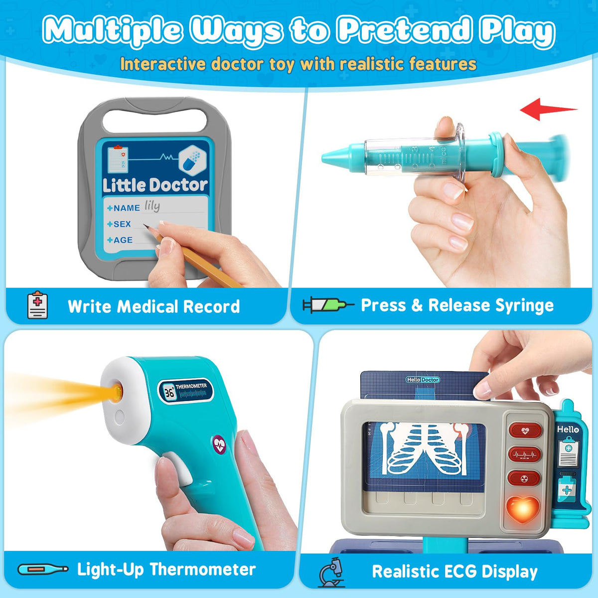 Toidgy Doctor Kit for Toddlers 3-5 | Pretend Medical Play Set with Cart & Stethoscope