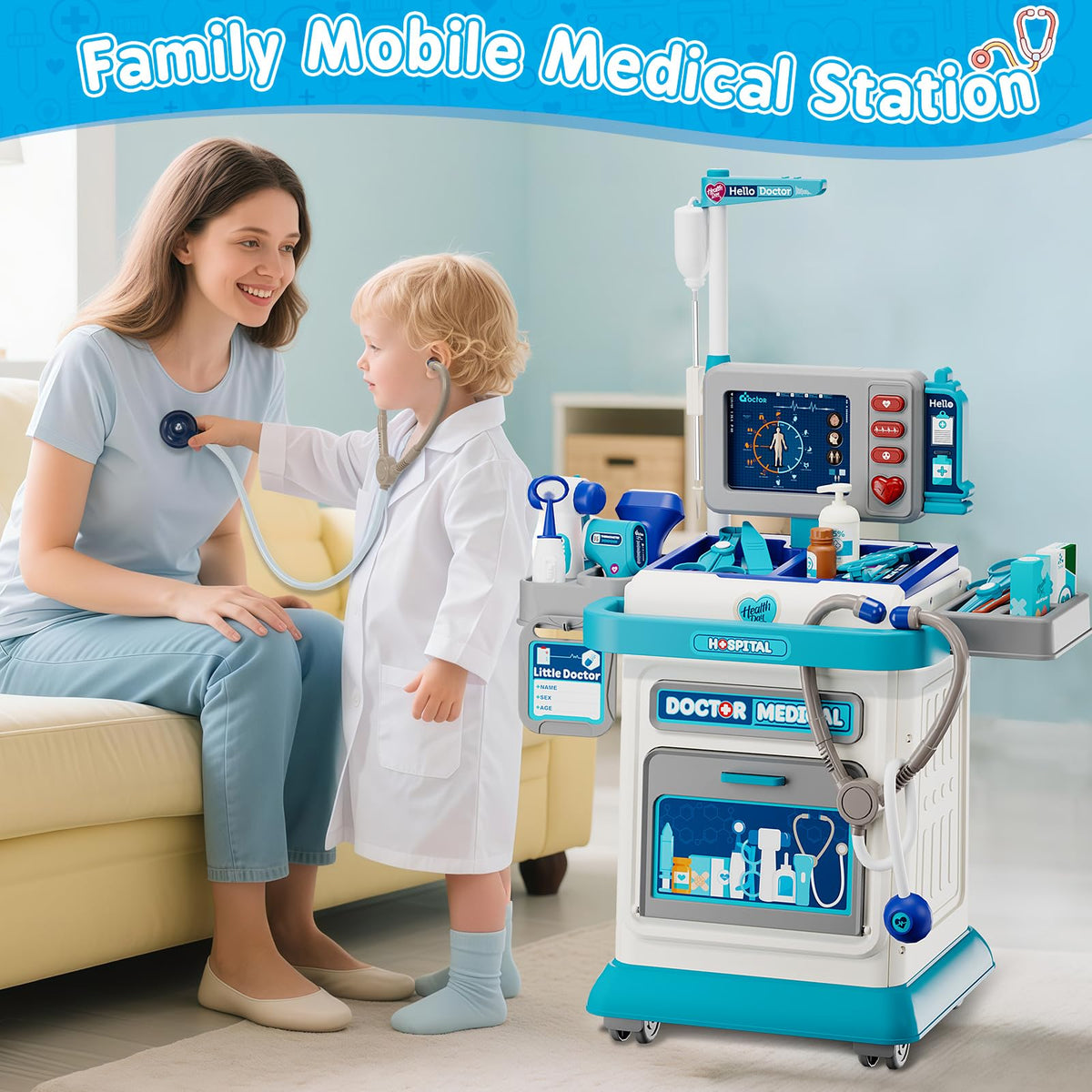 Toidgy Doctor Kit for Toddlers 3-5 | Pretend Medical Play Set with Cart & Stethoscope