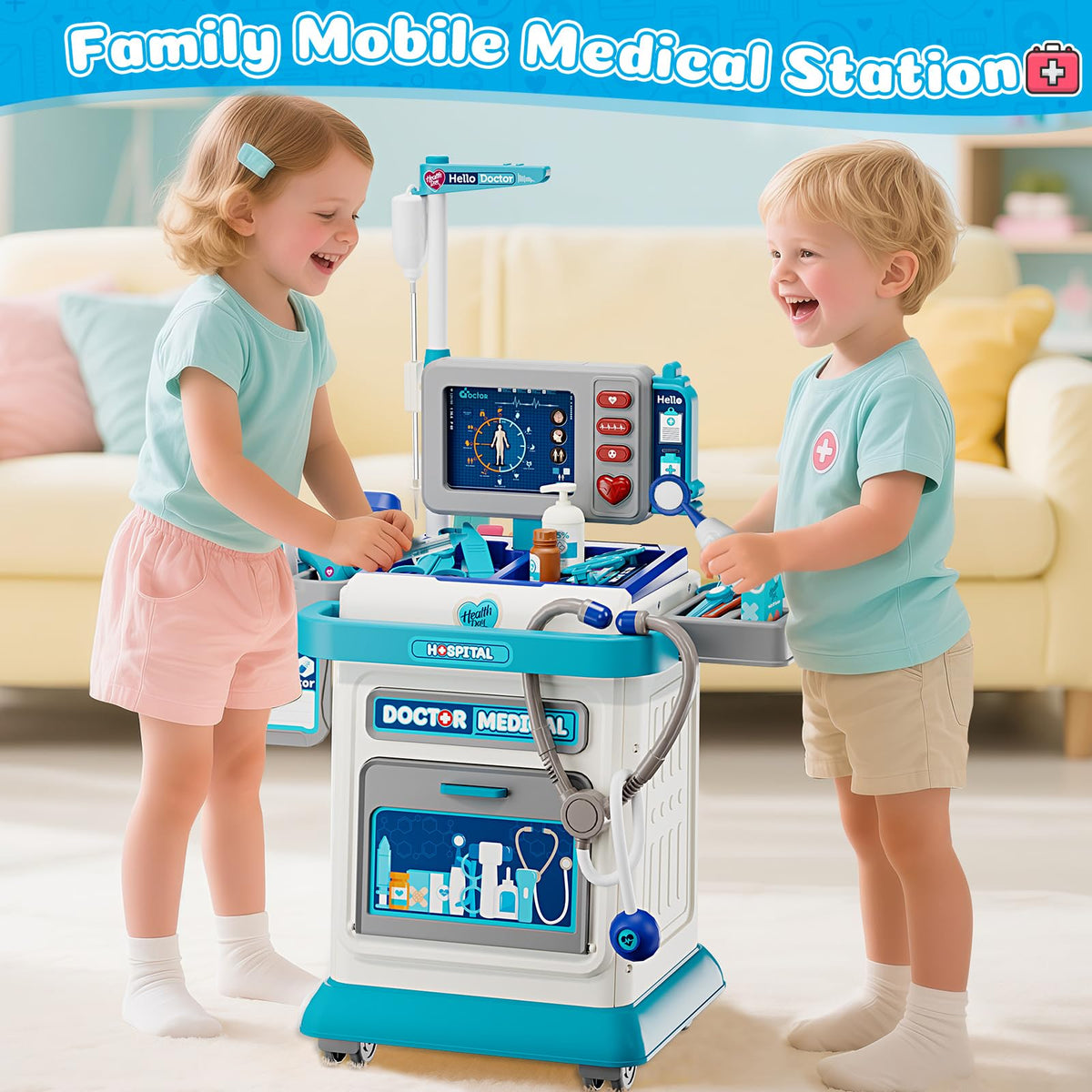 Toidgy Doctor Kit for Toddlers 3-5 | Pretend Medical Play Set with Cart & Stethoscope