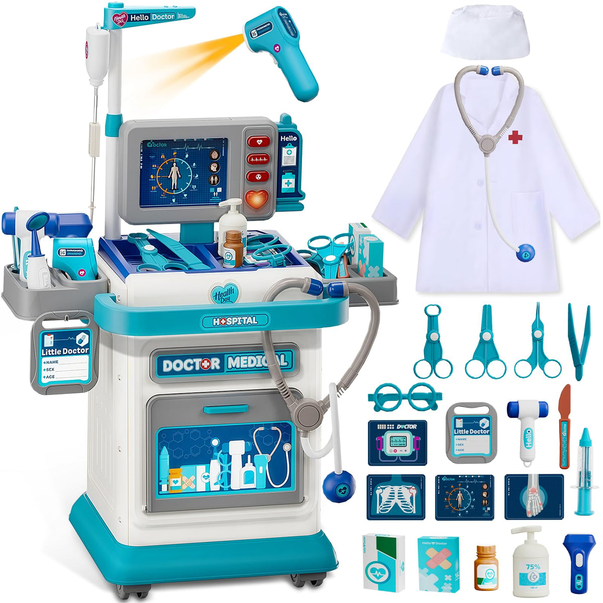 Toidgy Doctor Kit for Toddlers 3-5 | Pretend Medical Play Set with Cart & Stethoscope