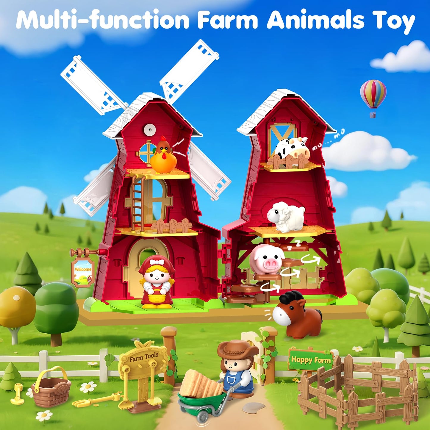 Toidgy Farm Animals Barn Toys for Toddlers – Montessori Playset
