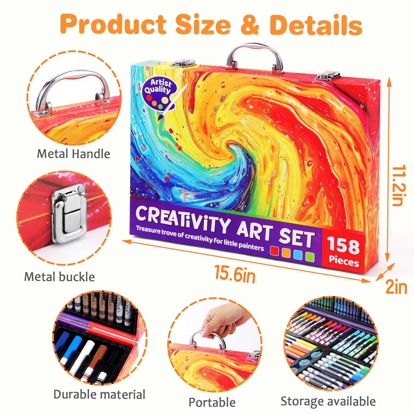 Toidgy 158-Piece Deluxe Kids Art Kit: Pencils, Markers, Crayons & Paper for Ages 4-8