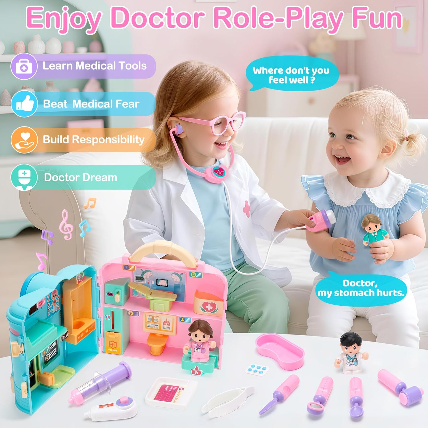 Toidgy Doctor Kit for Toddlers 1-3 — Realistic Doctor Role Play Set with Carrying Case
