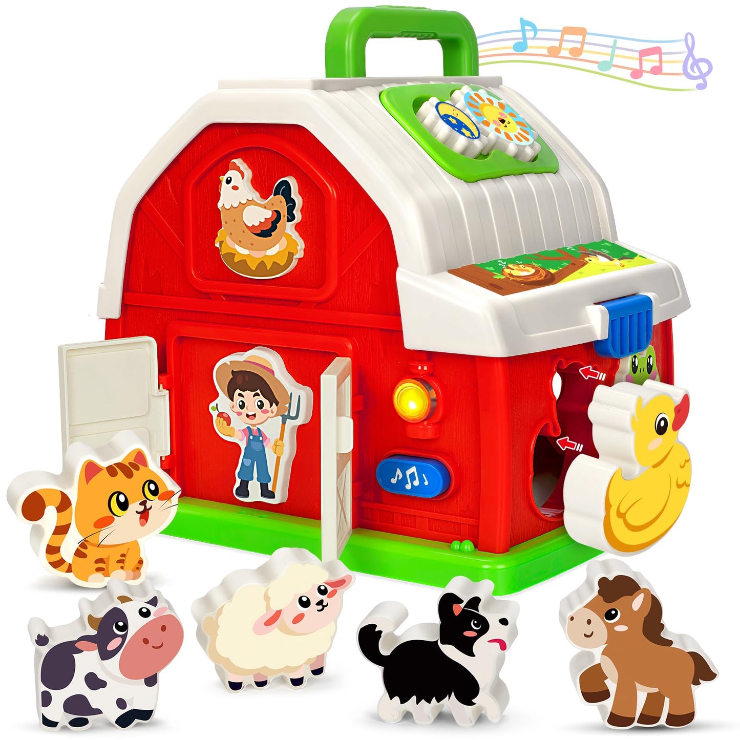 Toidgy Montessori Farm Toys for Toddlers 1-3 | Sound & Light Barn with Shape Sorting