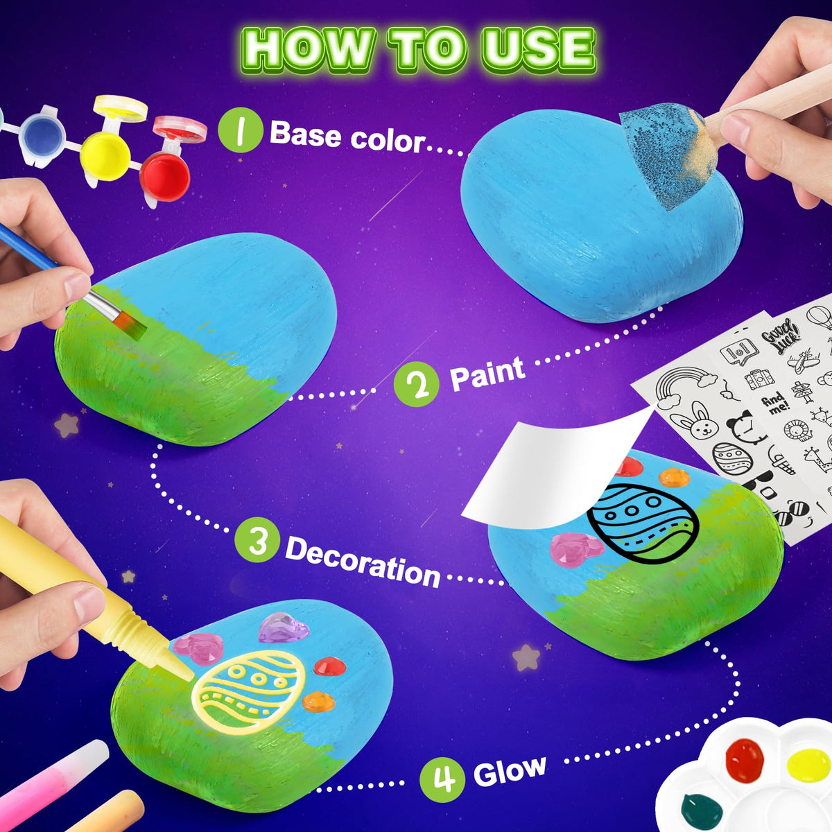 Toidgy Rock Painting Kit for Kids – Glow in the Dark Art & Craft Kit (Ages 4-12)