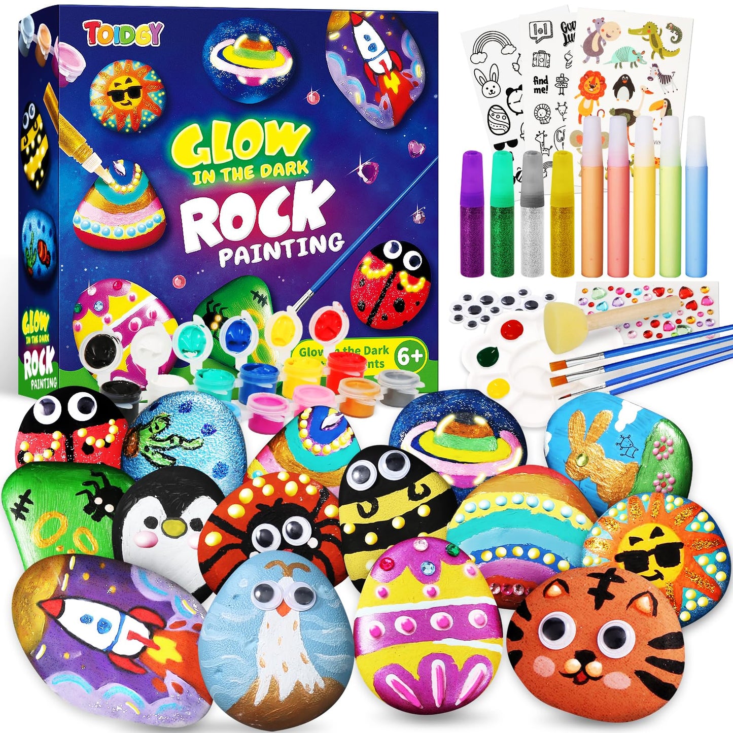 Toidgy Rock Painting Kit for Kids – Glow in the Dark Art & Craft Kit (Ages 4-12)