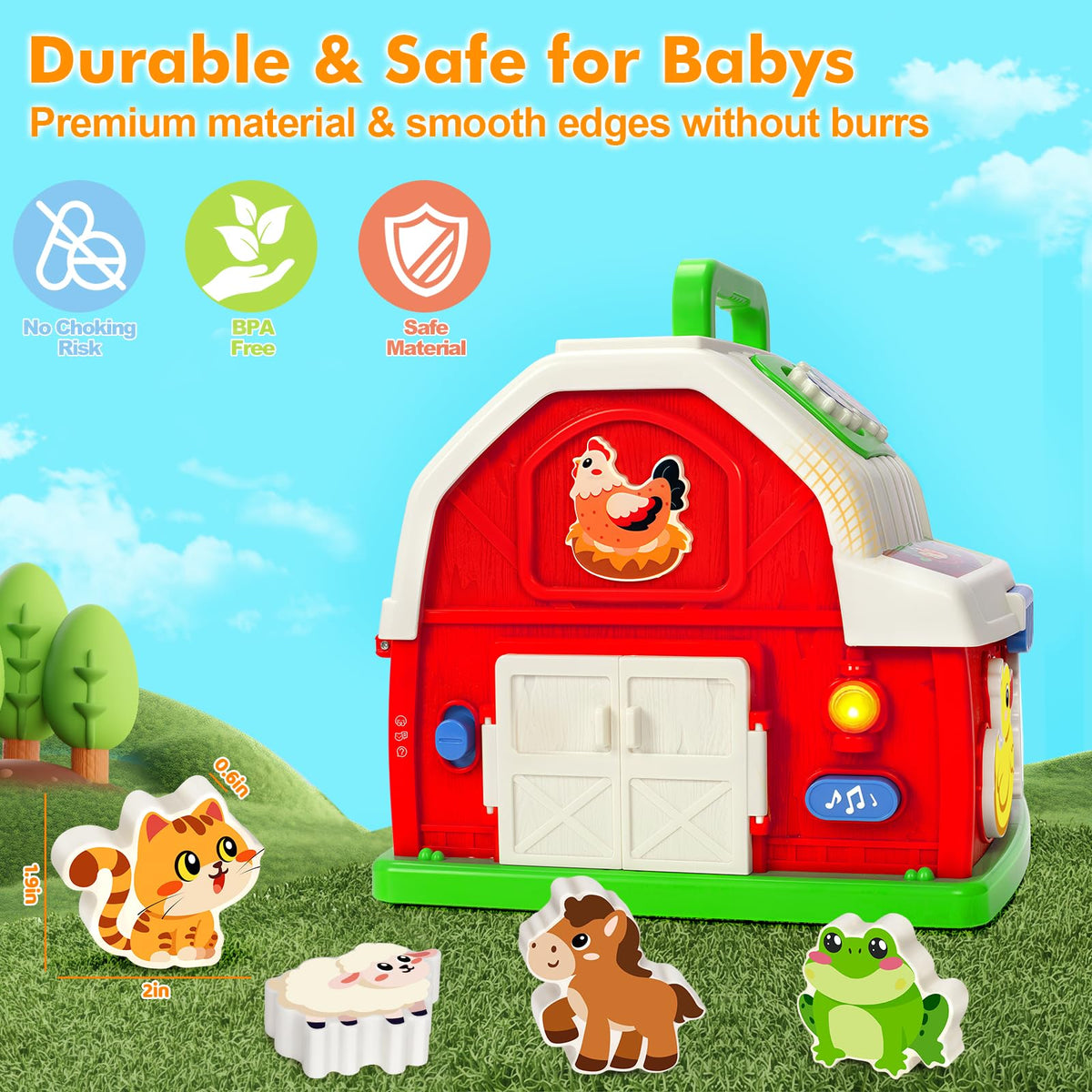 Toidgy Montessori Farm Toys for Toddlers 1-3 | Sound & Light Barn with Shape Sorting