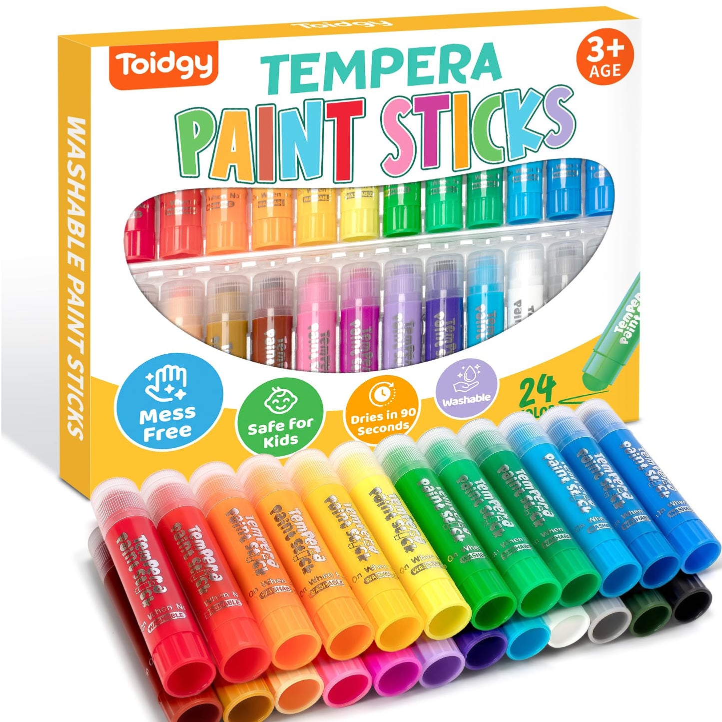 Toidgy Tempera Paint Sticks – 24 Classic Colors, Washable & Non-Toxic for Kids