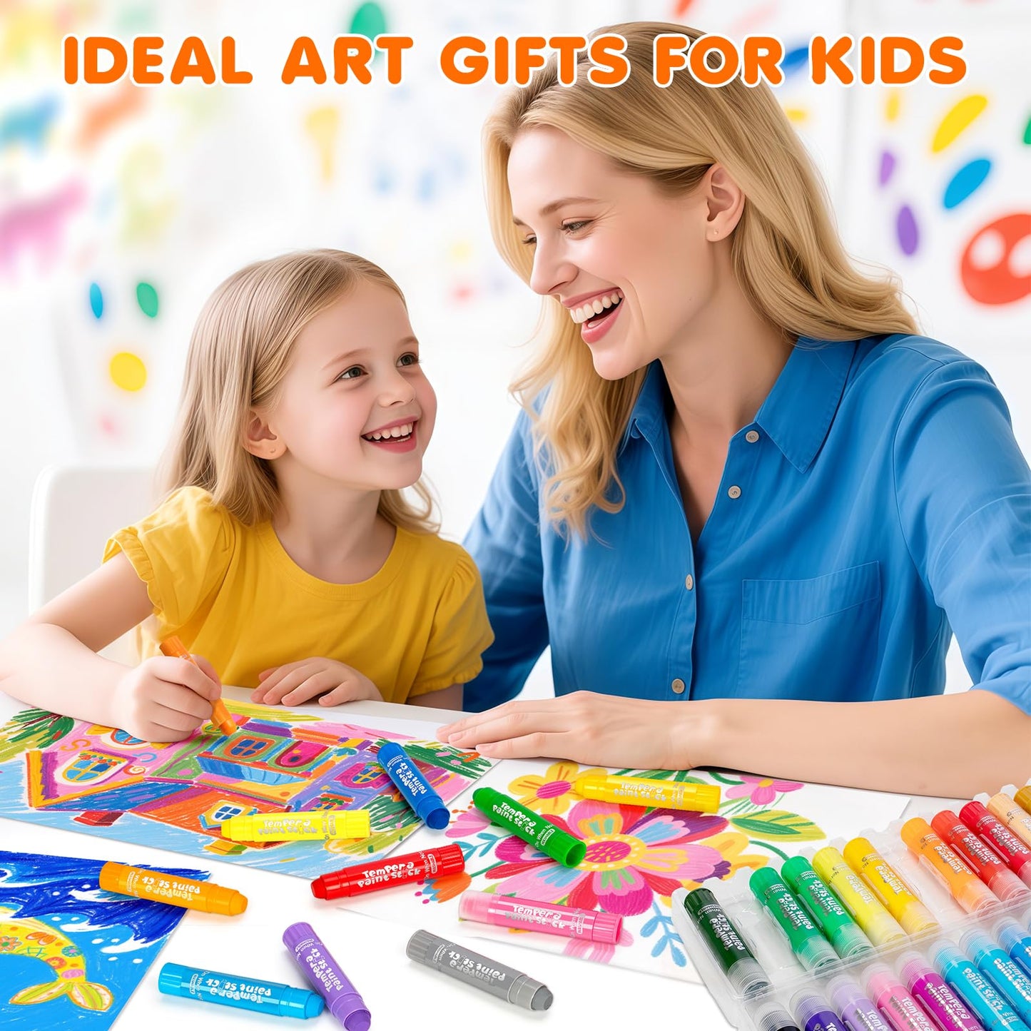 Toidgy Tempera Paint Sticks – 24 Classic Colors, Washable & Non-Toxic for Kids