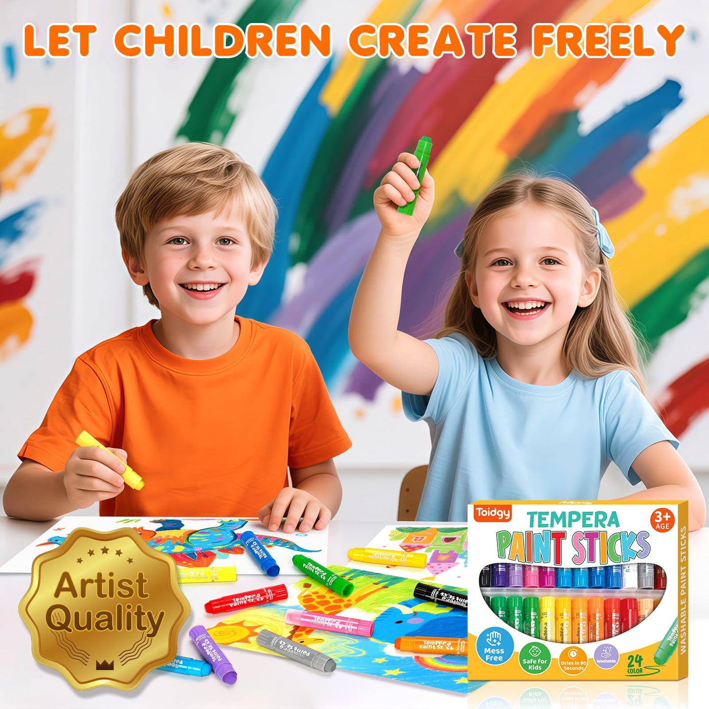 Toidgy Tempera Paint Sticks – 24 Classic Colors, Washable & Non-Toxic for Kids
