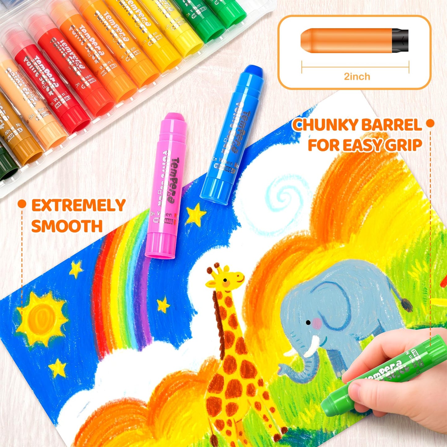 Toidgy Tempera Paint Sticks – 24 Classic Colors, Washable & Non-Toxic for Kids