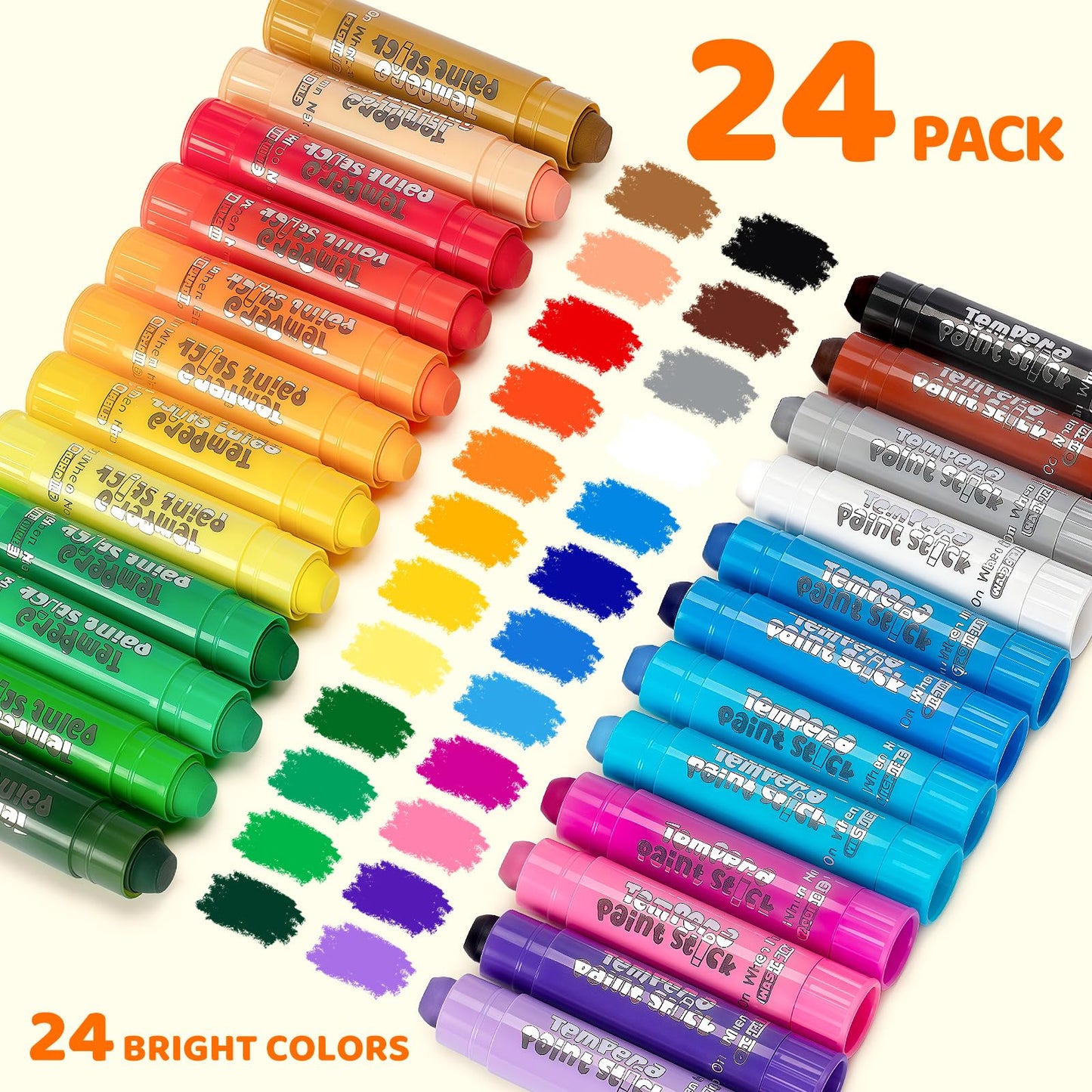 Toidgy Tempera Paint Sticks – 24 Classic Colors, Washable & Non-Toxic for Kids
