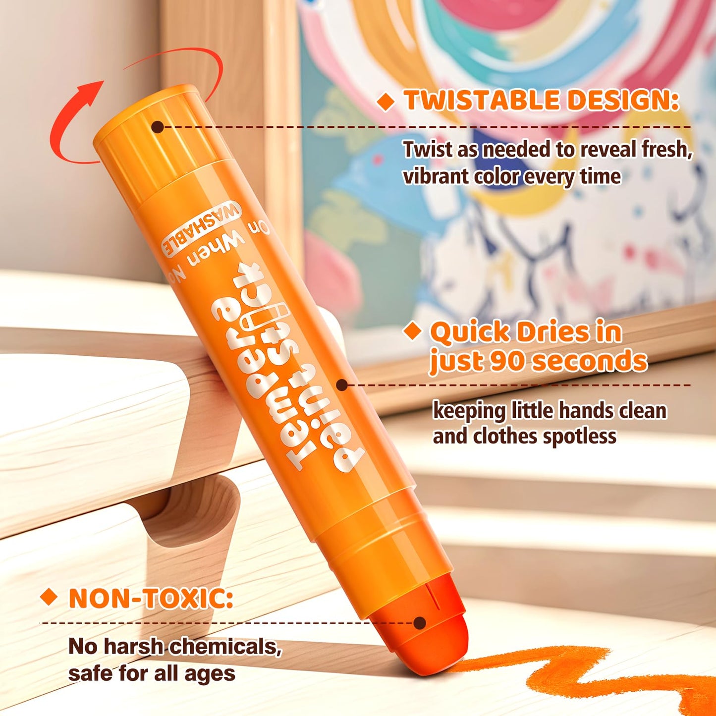 Toidgy Tempera Paint Sticks – 24 Classic Colors, Washable & Non-Toxic for Kids