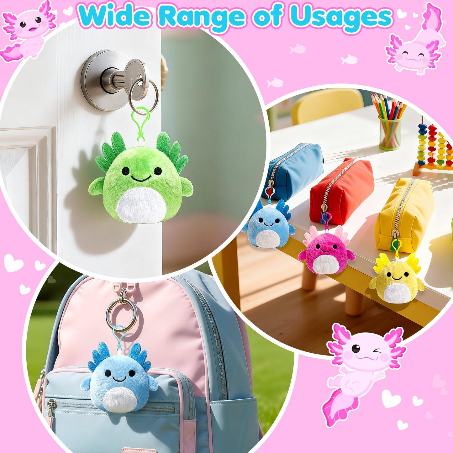 Toidgy Valentines Day Gifts for Kids — 24 Axolotl Plush Keychains & Cards