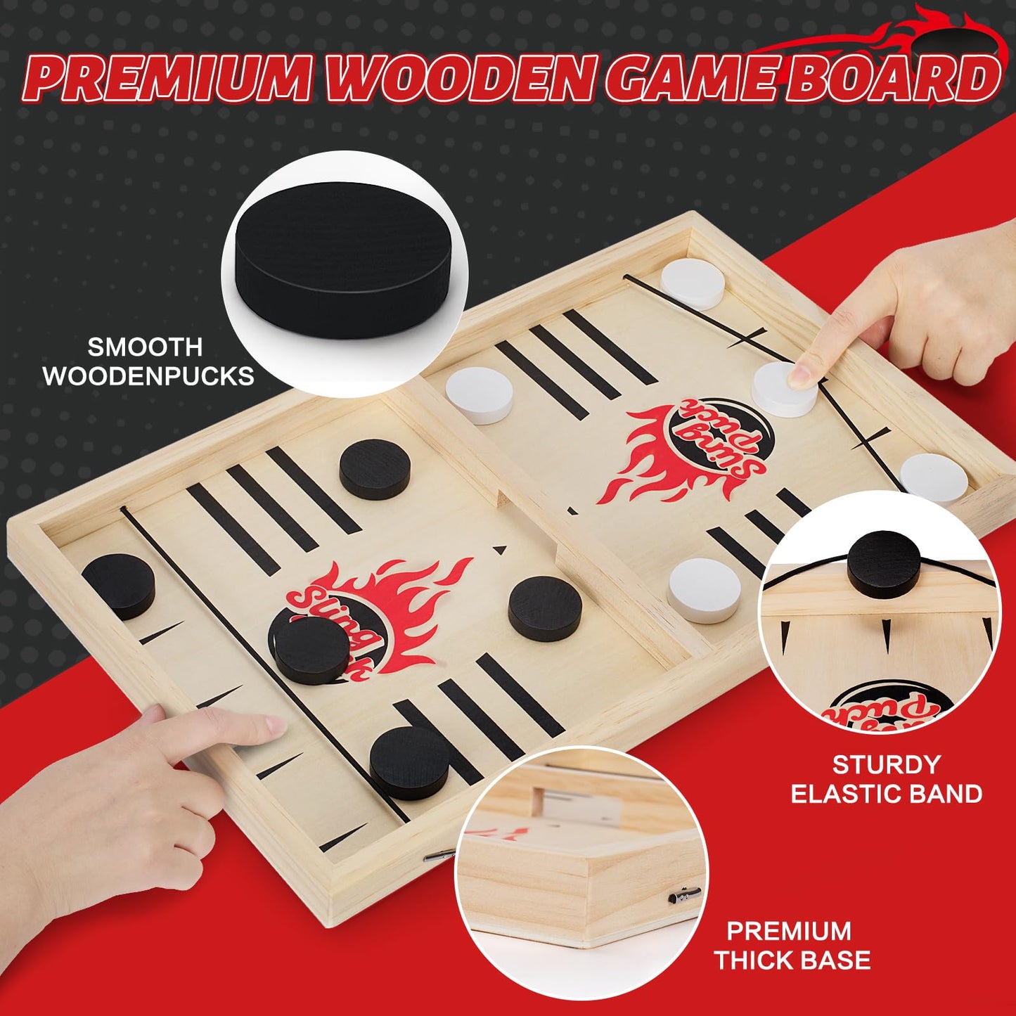 Toidgy Large Fast Classic Slingshot Puck Game — Wooden 2-Player Air Hockey
